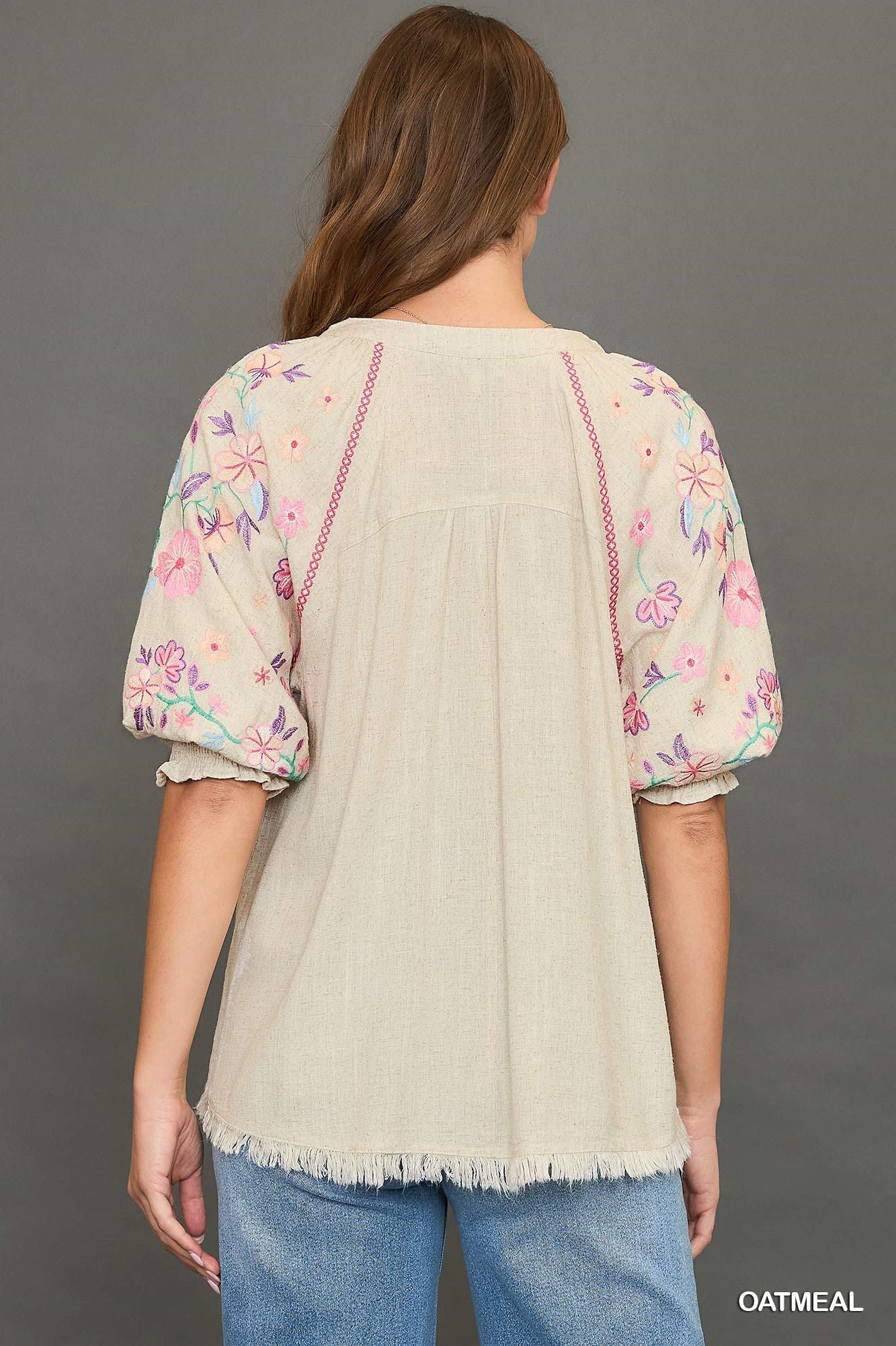 Linen Floral Embroidered Top