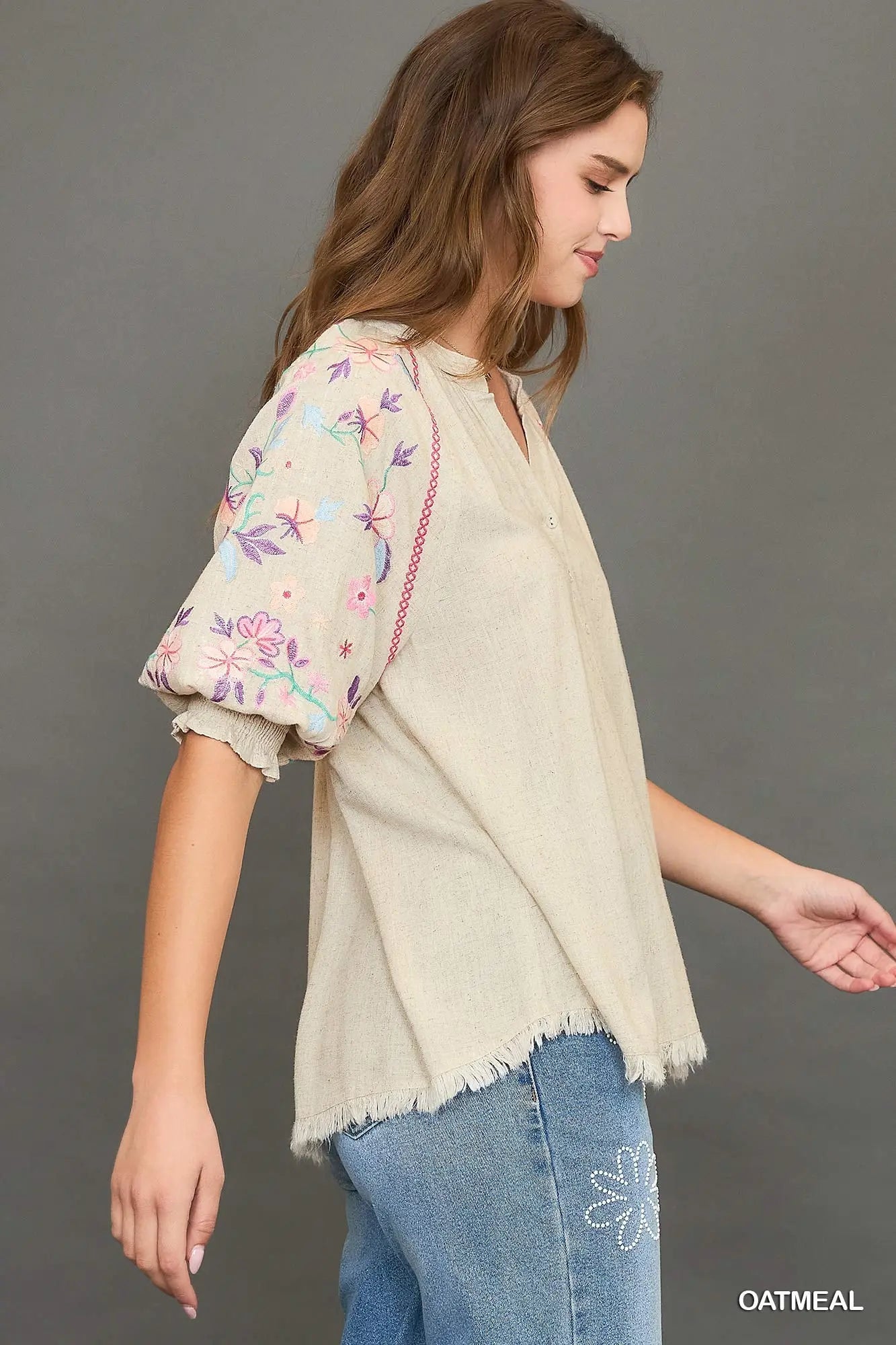 Linen Floral Embroidered Top