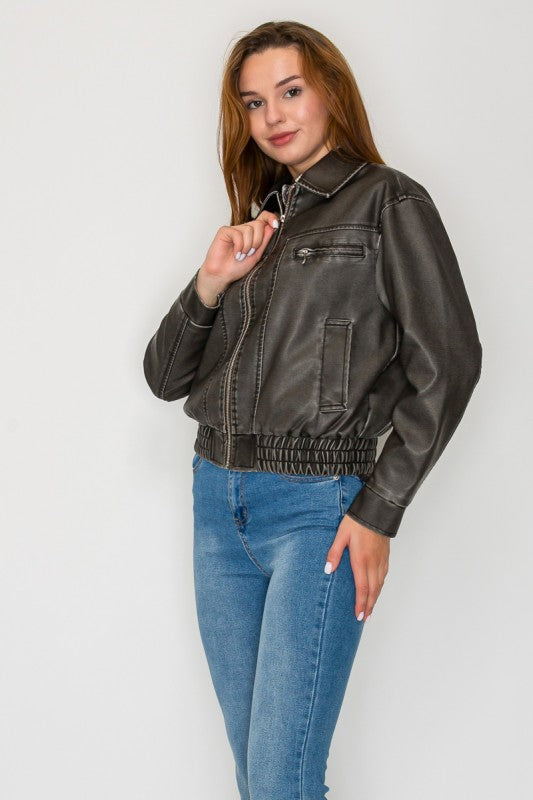 Coco Vegan Leather Bomber Jacket