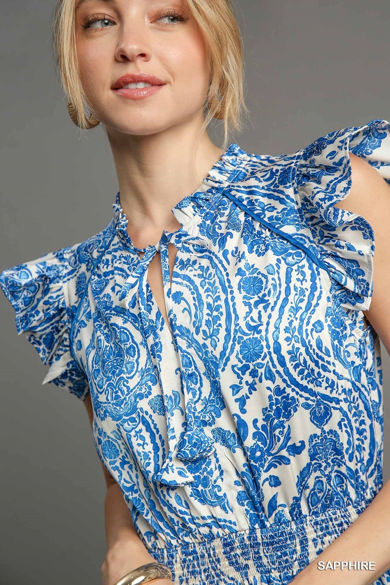 Blue Paisley Print Midi Dress