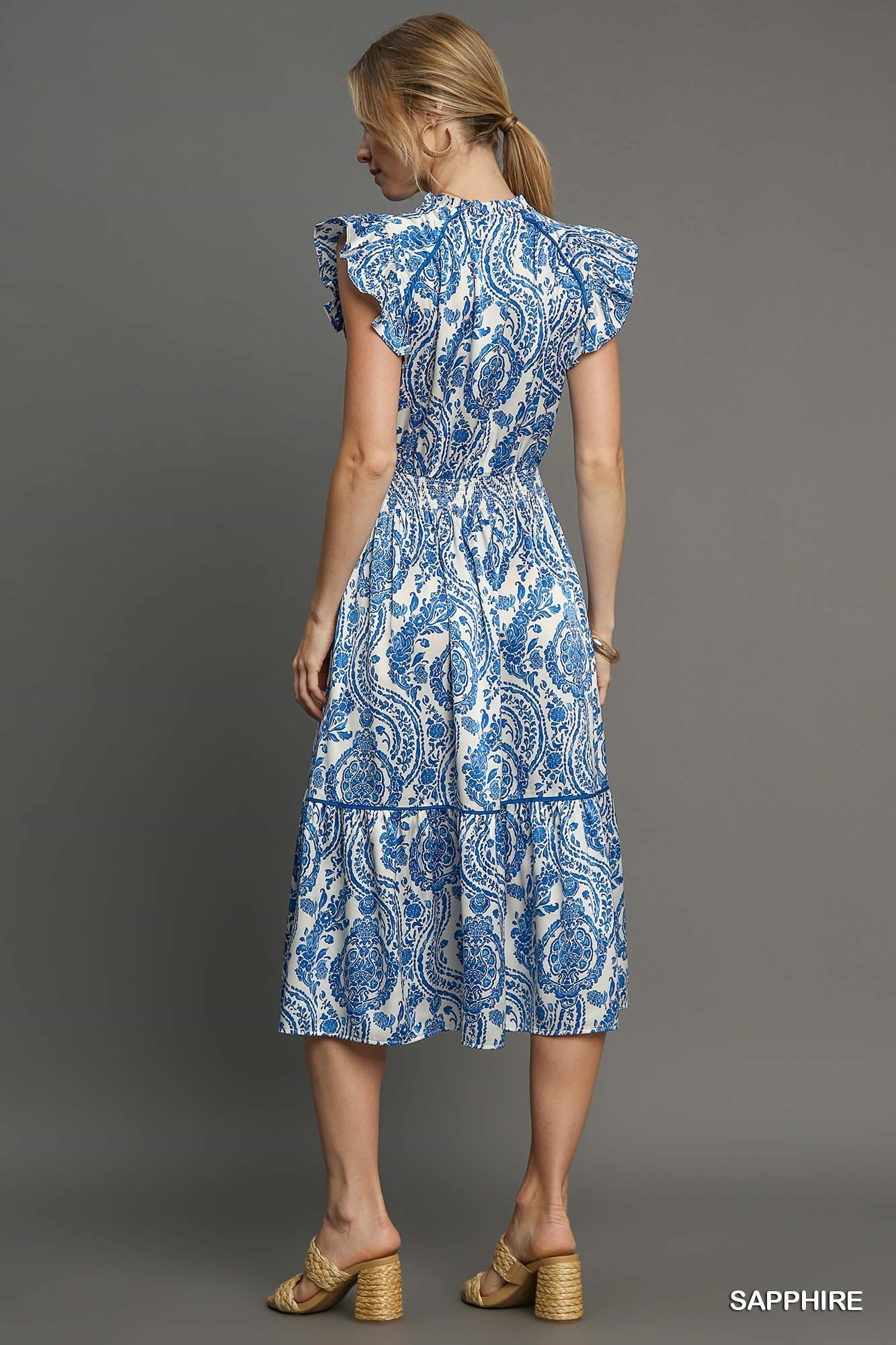 Blue Paisley Print Midi Dress