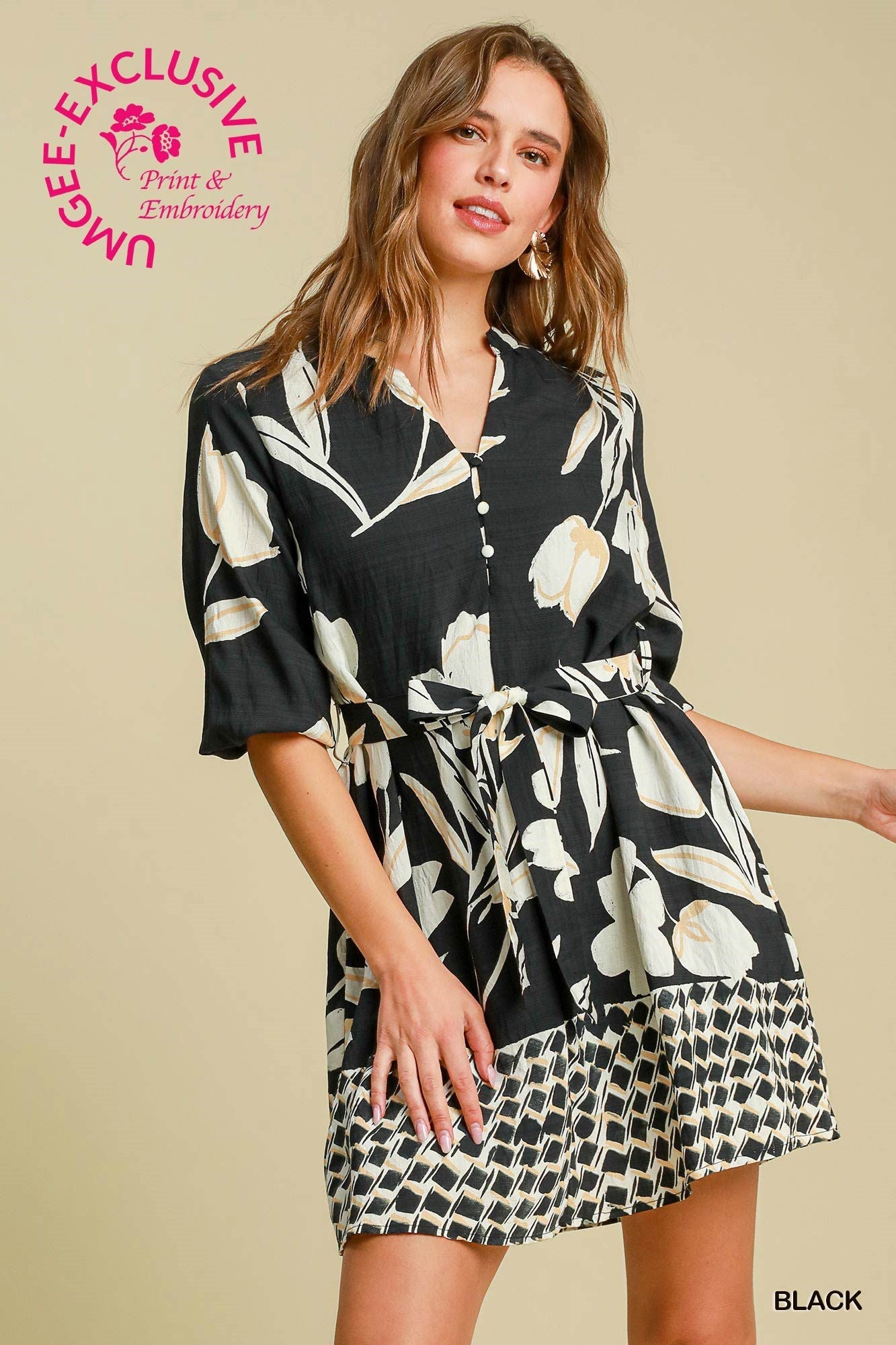 Floral Print Belted Mini Dress