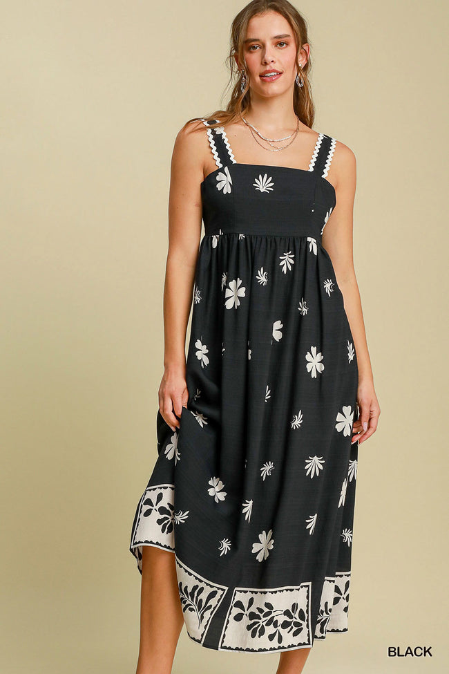 Floral Border Print Midi Dress
