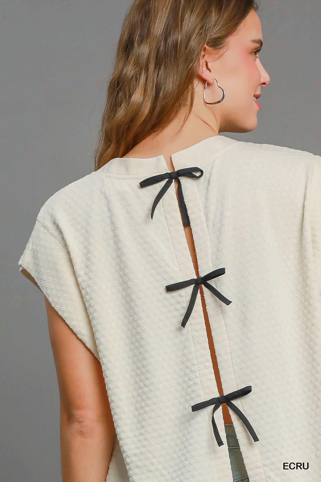 Jersey Jacquard Dolman Bow Top
