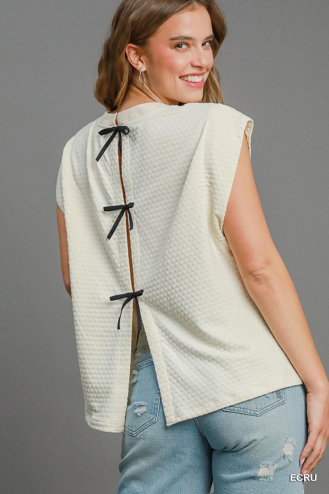 Jersey Jacquard Dolman Bow Top
