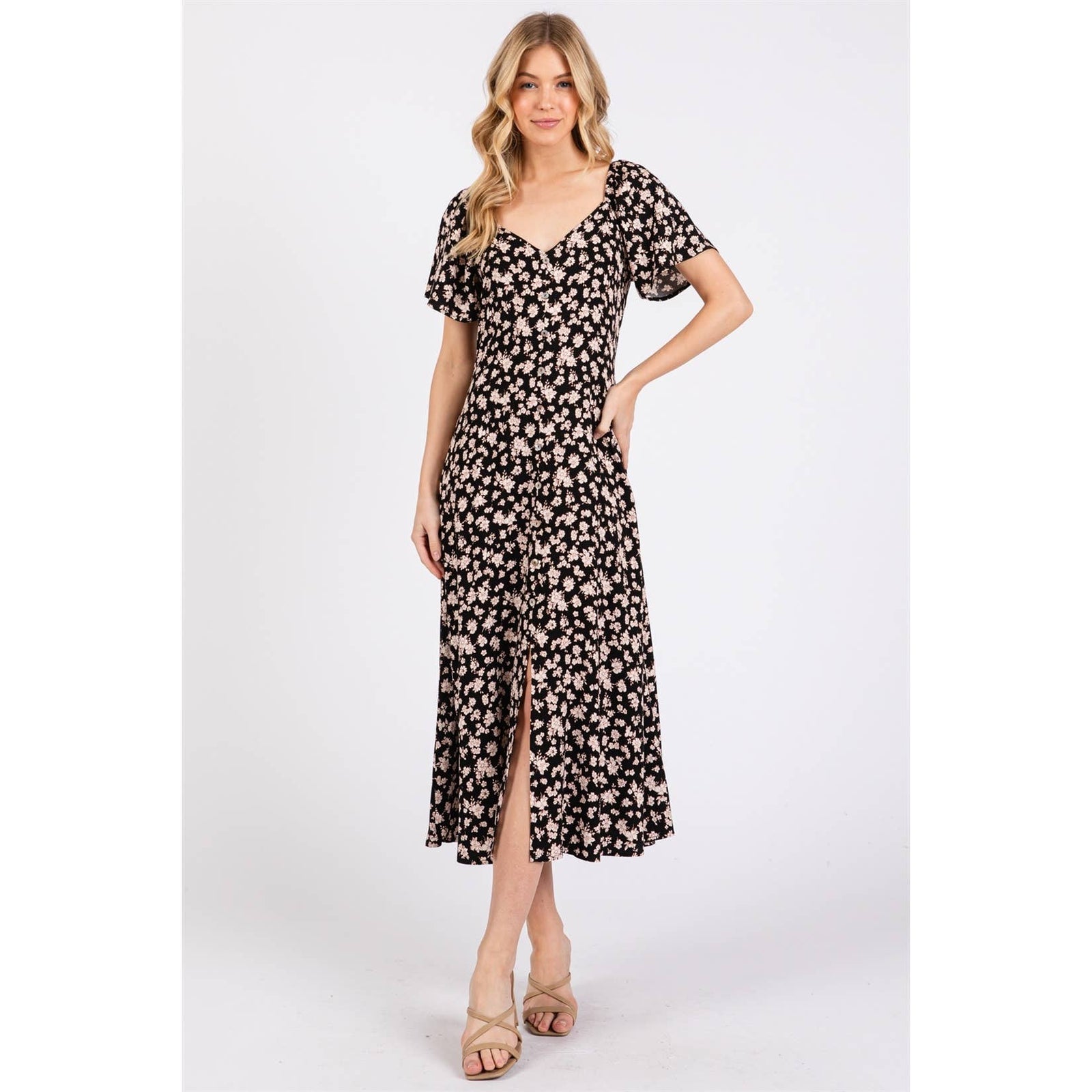 Midnight Floral Sweetheart Midi Dress