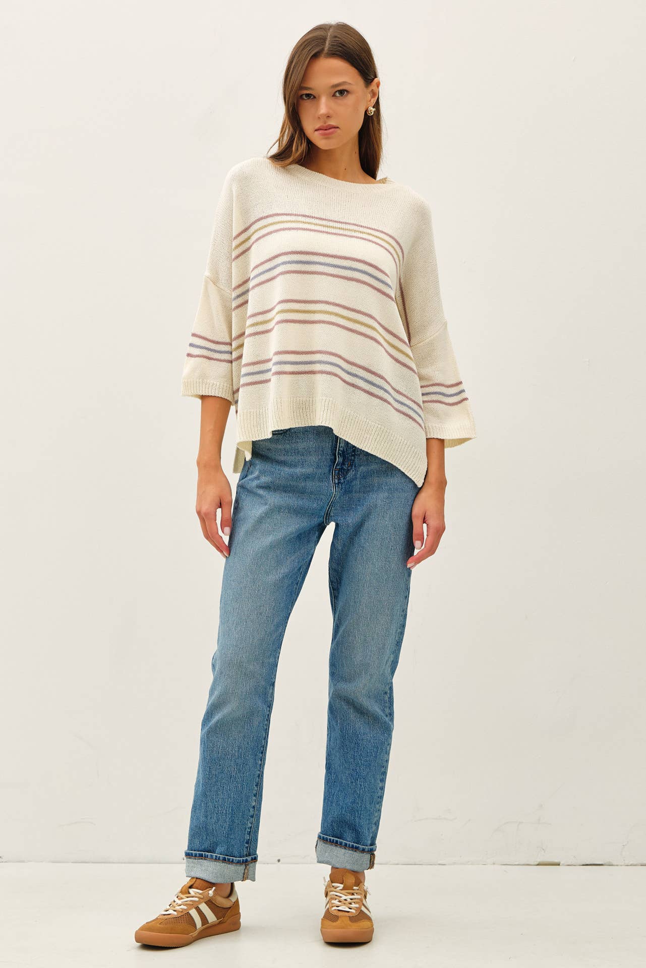 Slouchy Drop Shoulder Stripe Sweater