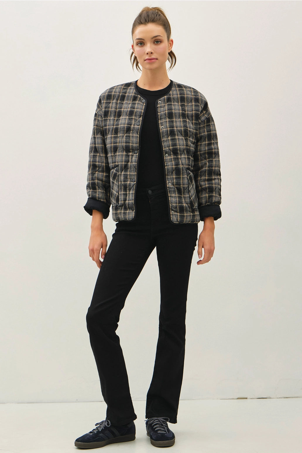 Black Plaid Quilted Jacket