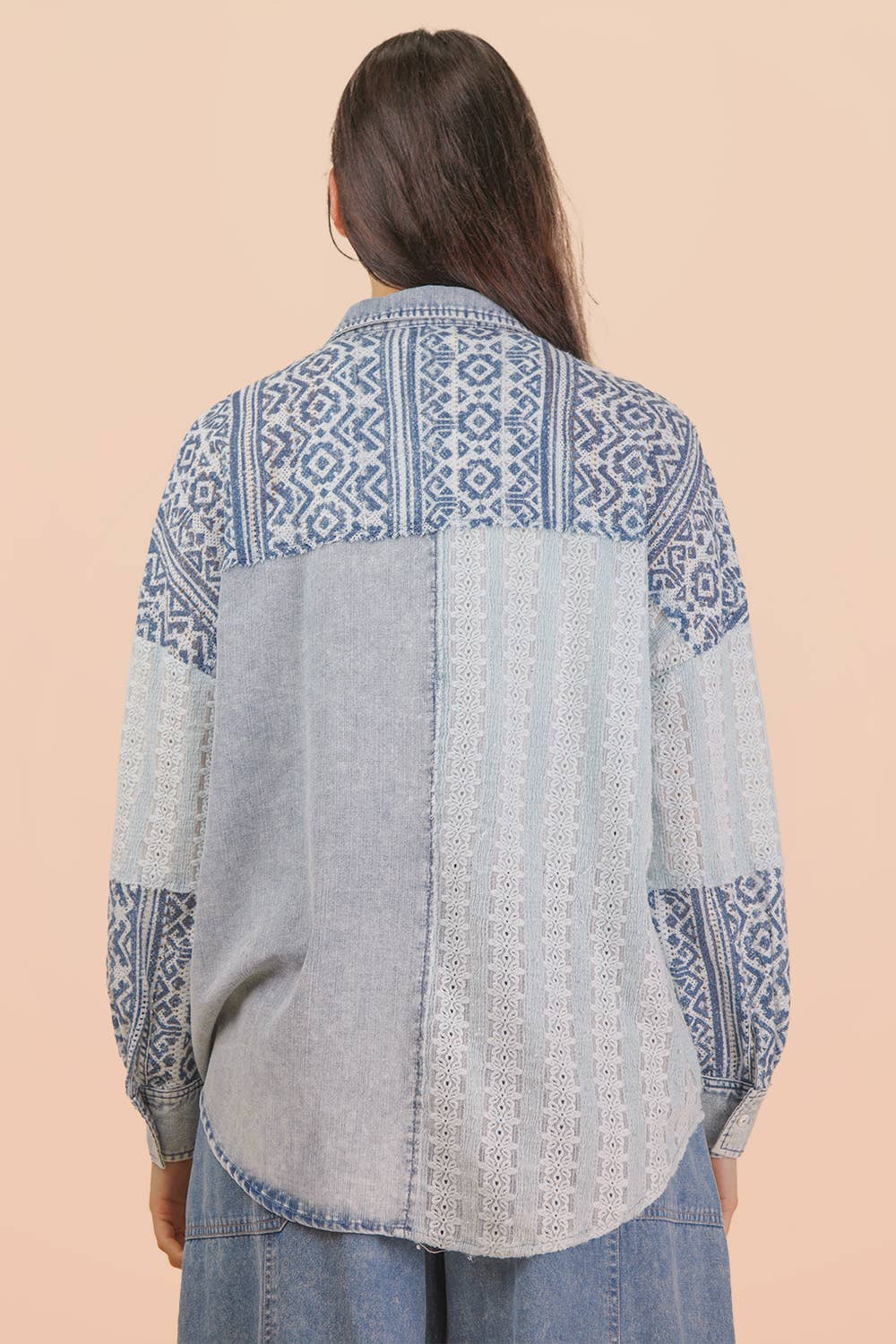 Washed Denim Patchwork Button Up