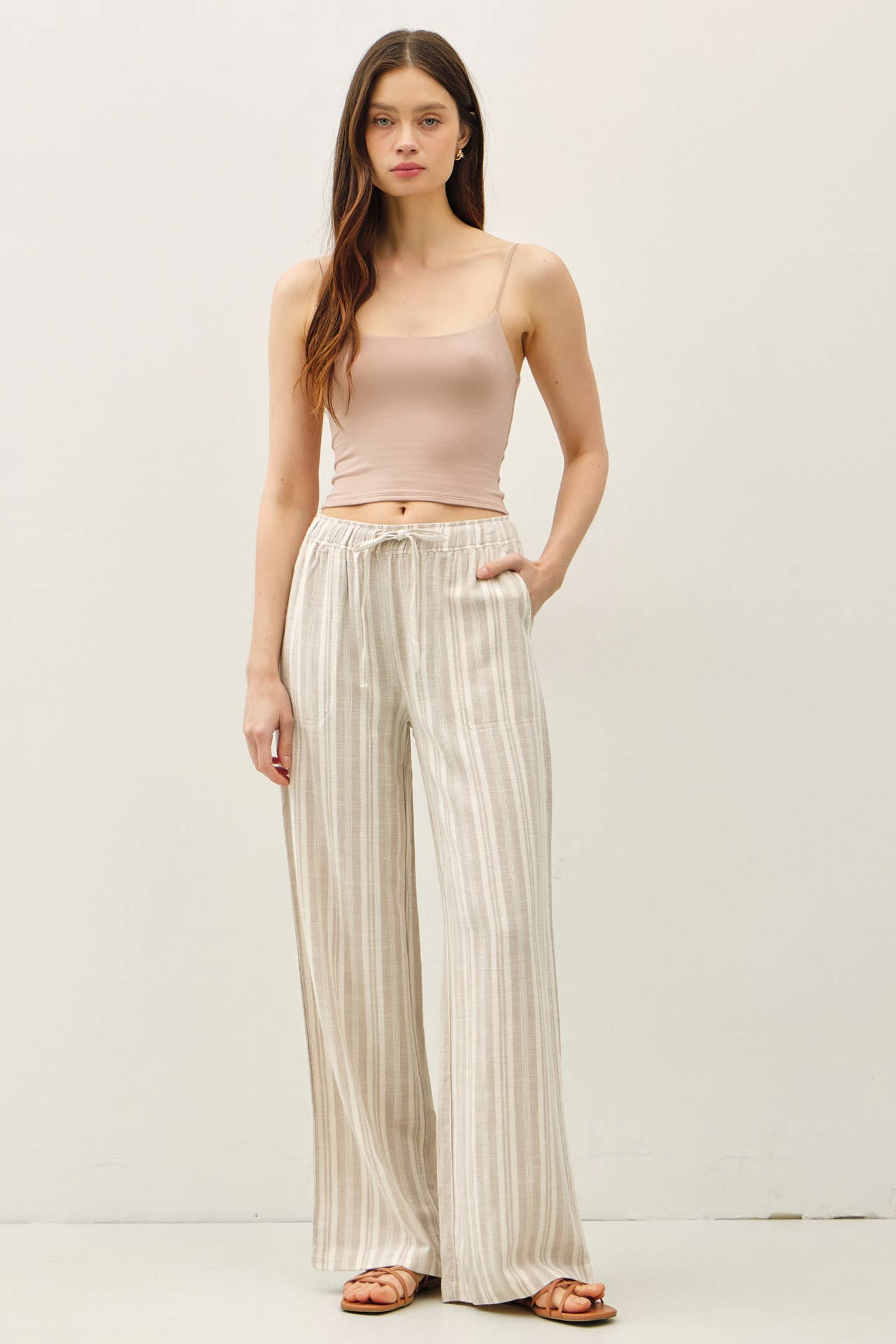 Linen Grey Stripe Wide Leg Pants