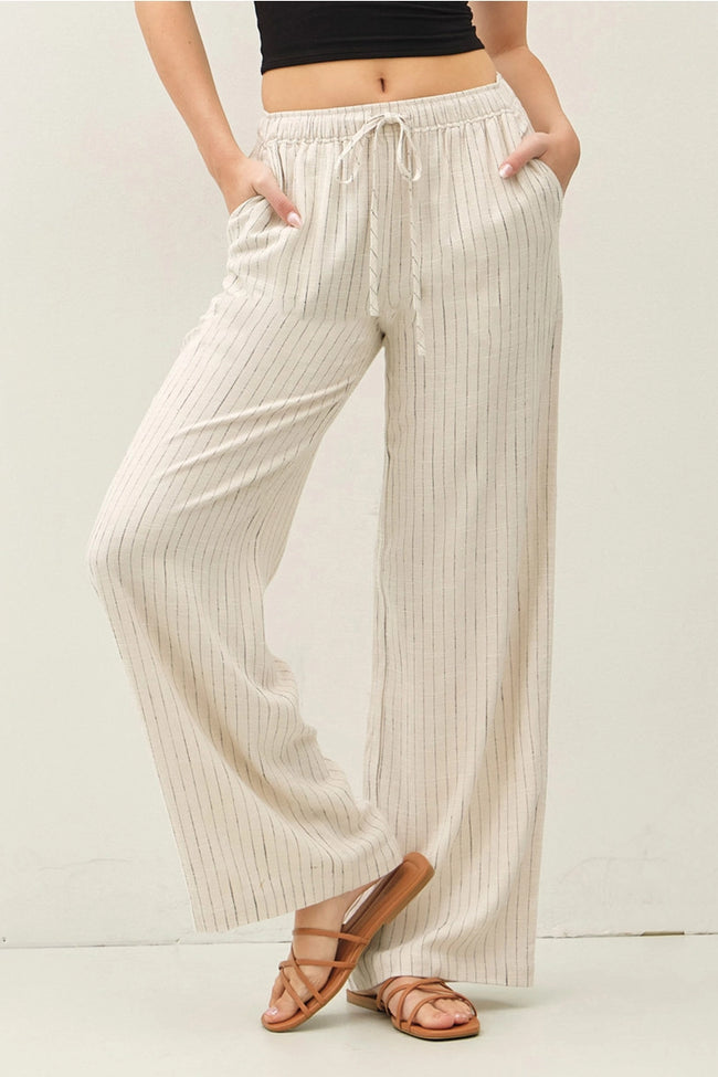 Beige Stripe Linen Pants