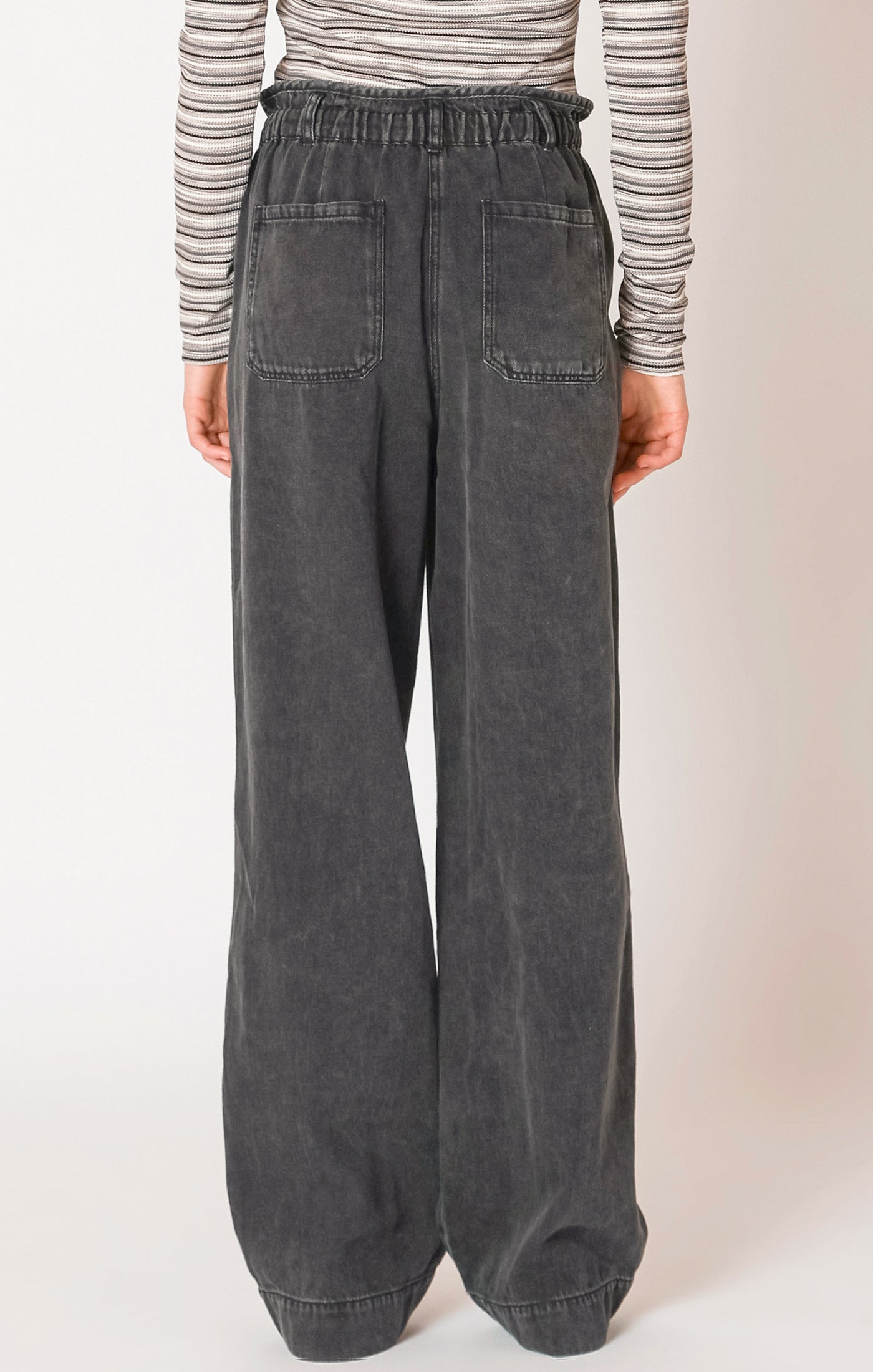 Black Stone Wash Tie Waist Denim