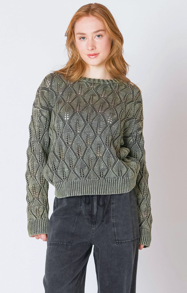 Washed Olive Leaf Knit Sweater