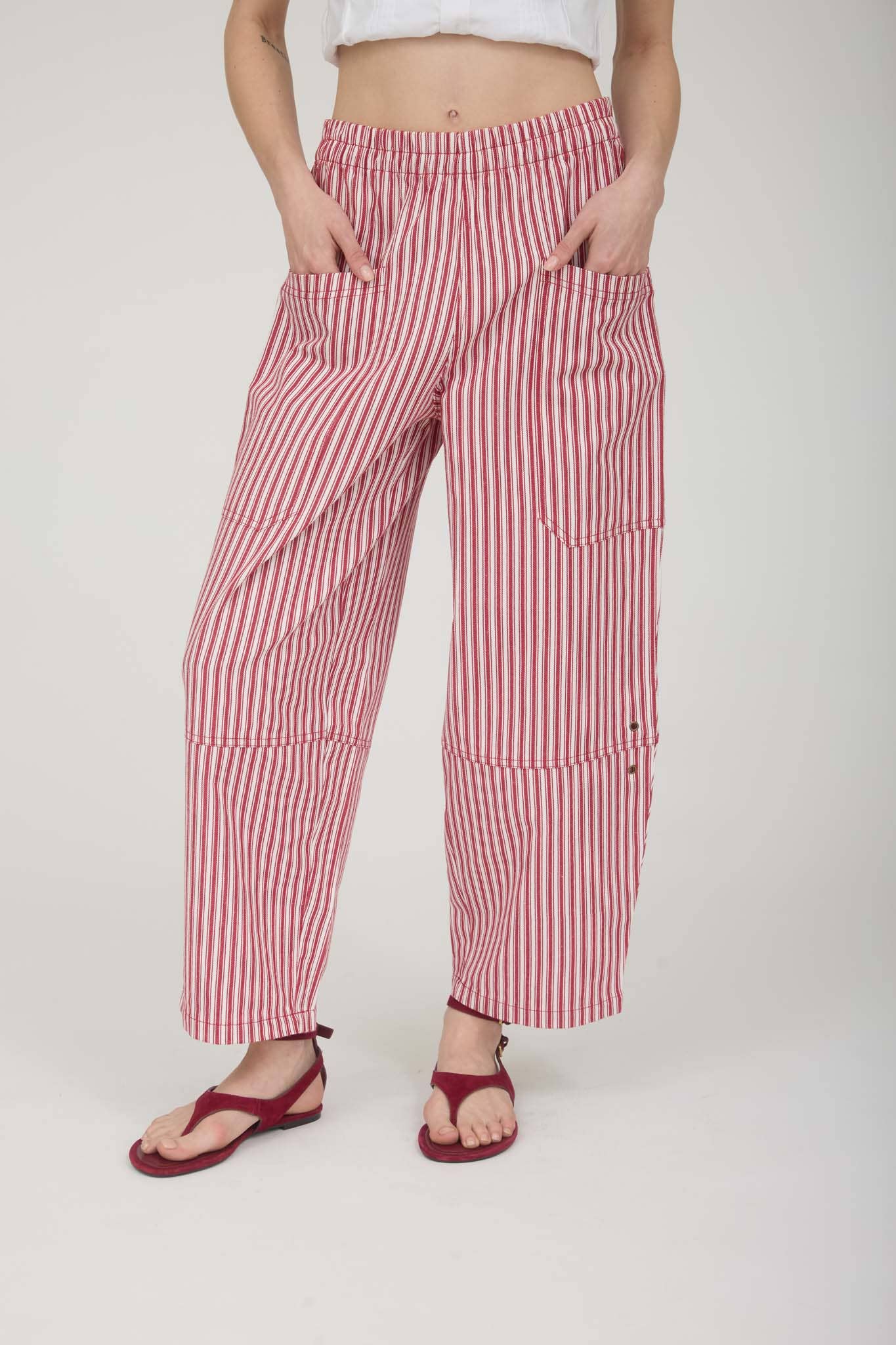 Navy Stripe Barrel Pants