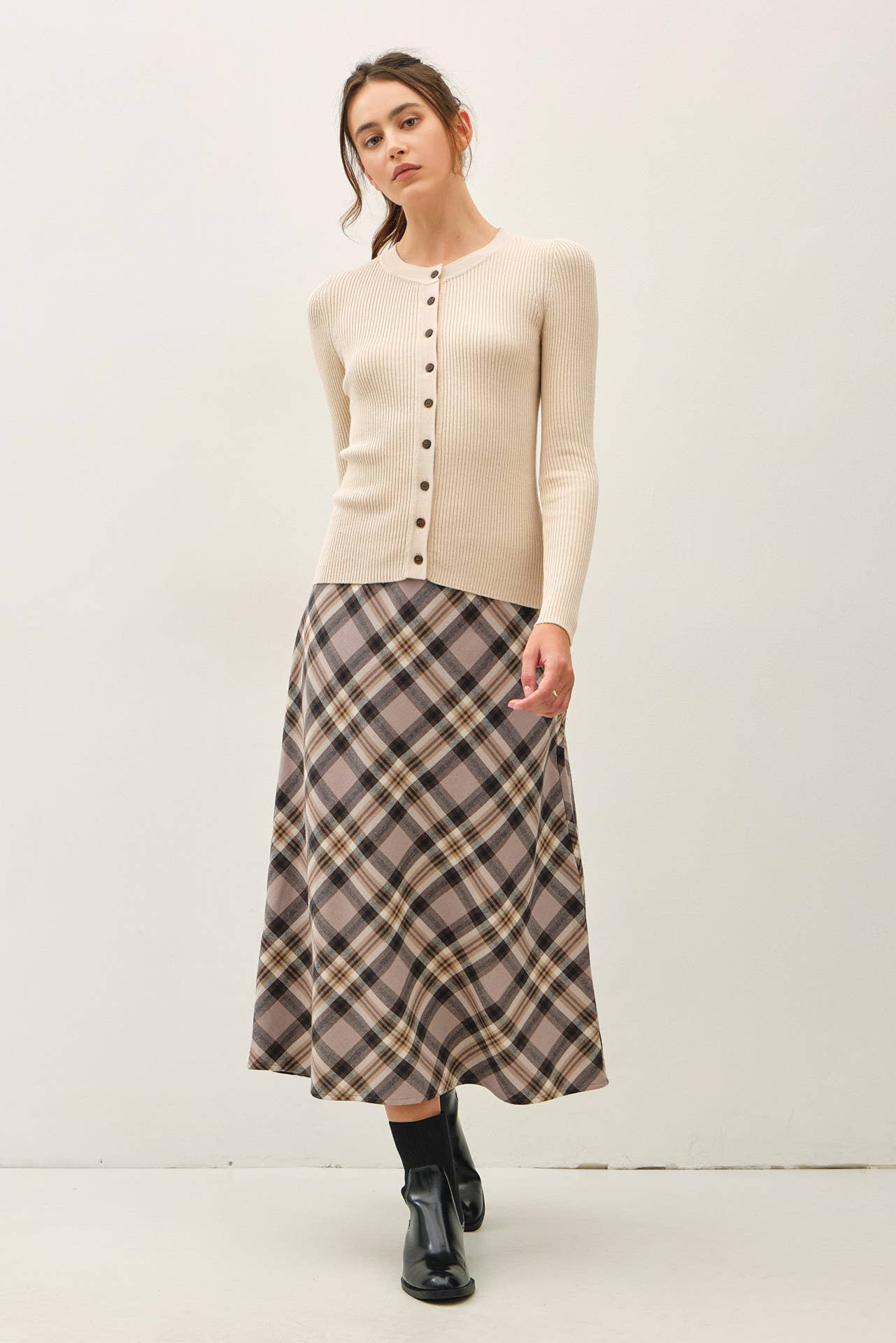 Plaid A-Line Midi Skirt