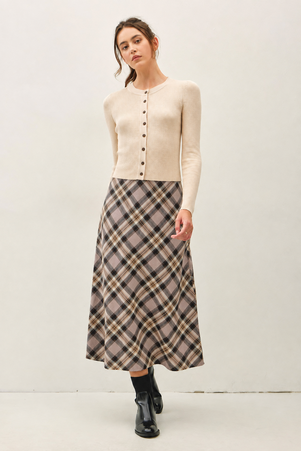 Plaid A-Line Midi Skirt