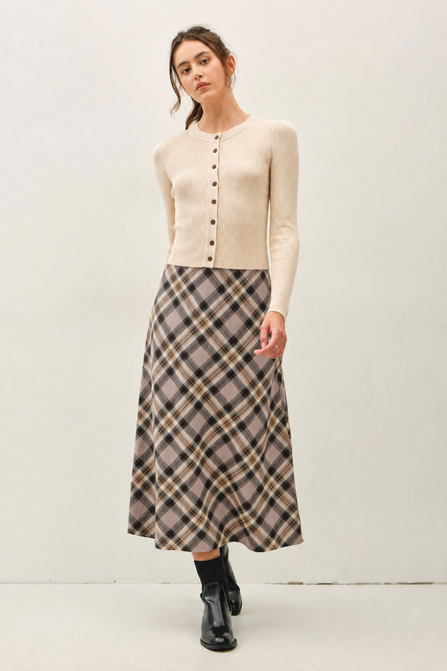 Plaid A-Line Midi Skirt