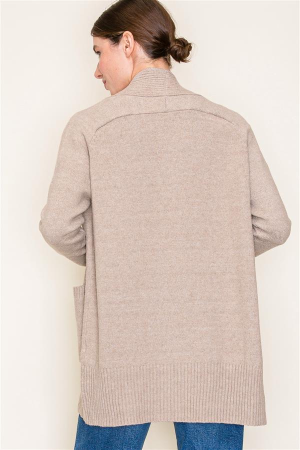 Oatmeal Ribbed Collar Long Cardi