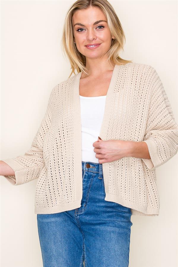 Oatmeal Crochet Doman Sleeve Cardi