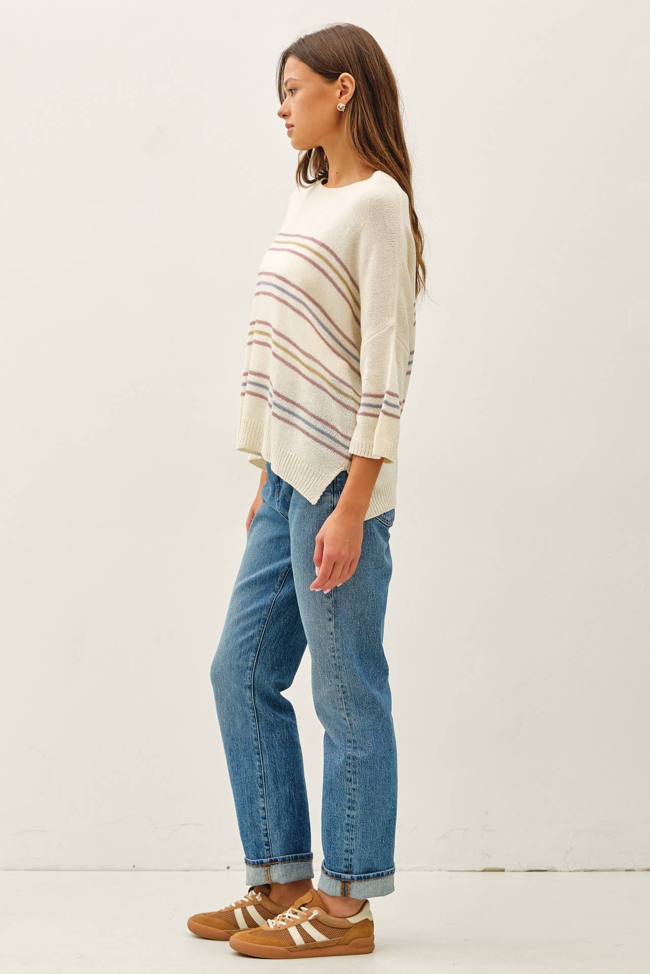 Slouchy Drop Shoulder Stripe Sweater