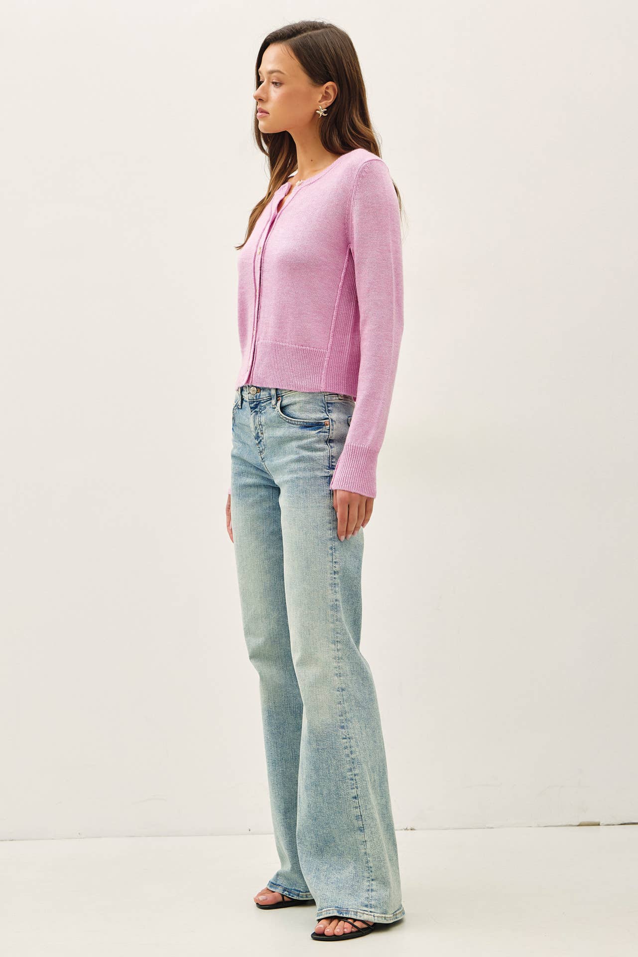 Mauve Soft Classic Cut Button Cardi