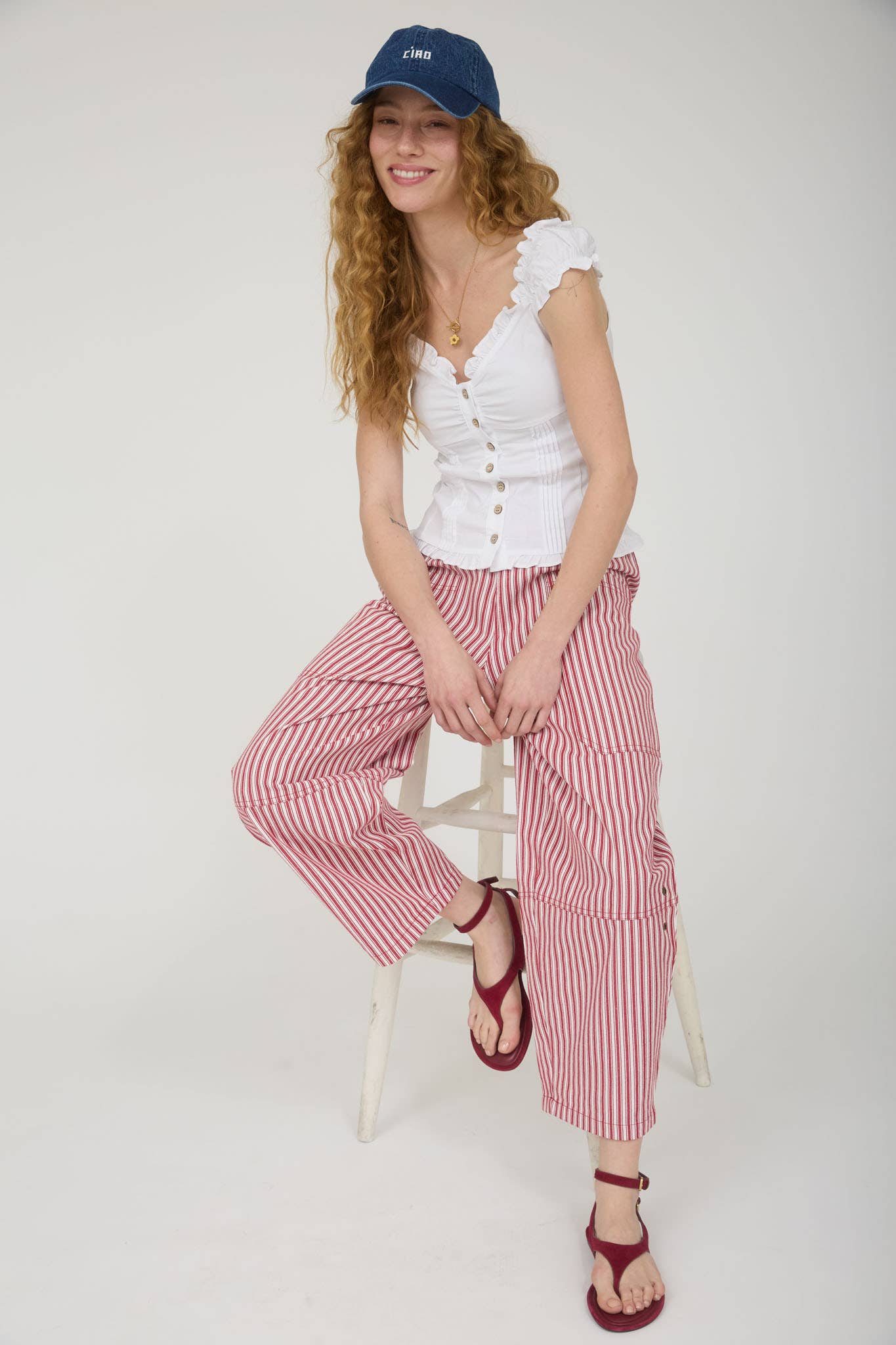 Navy Stripe Barrel Pants