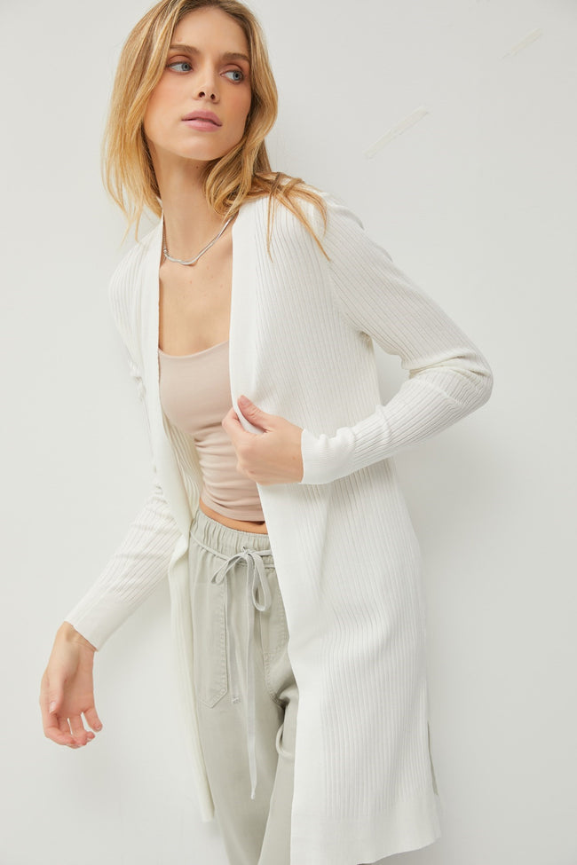 Ivory Ribbed Duster Cardigan