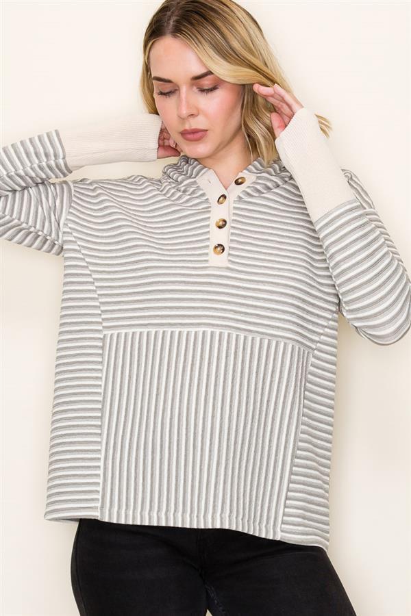 Olive Stripe Henley Hoodie