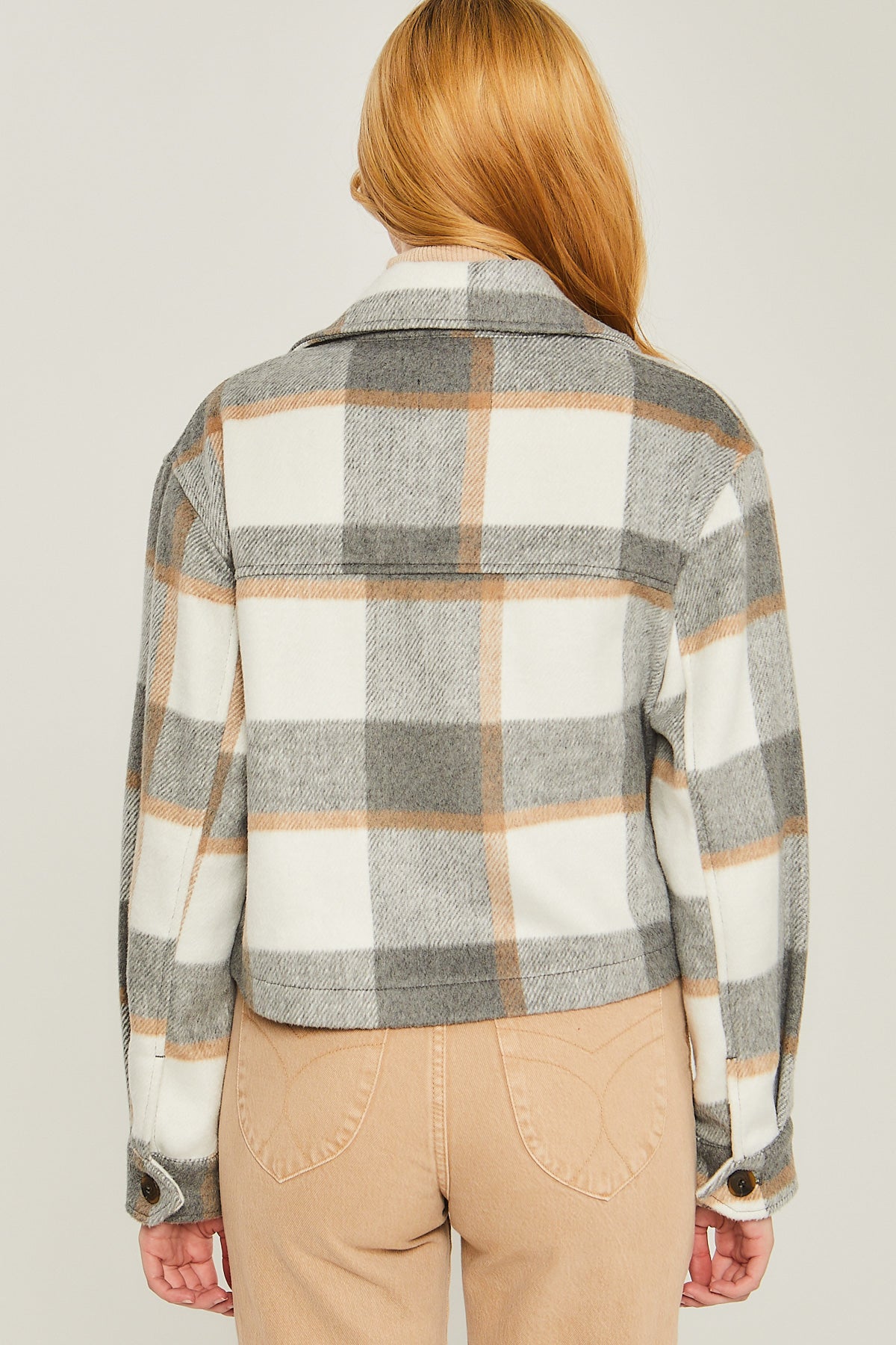 Grey Plaid Crop Shacket