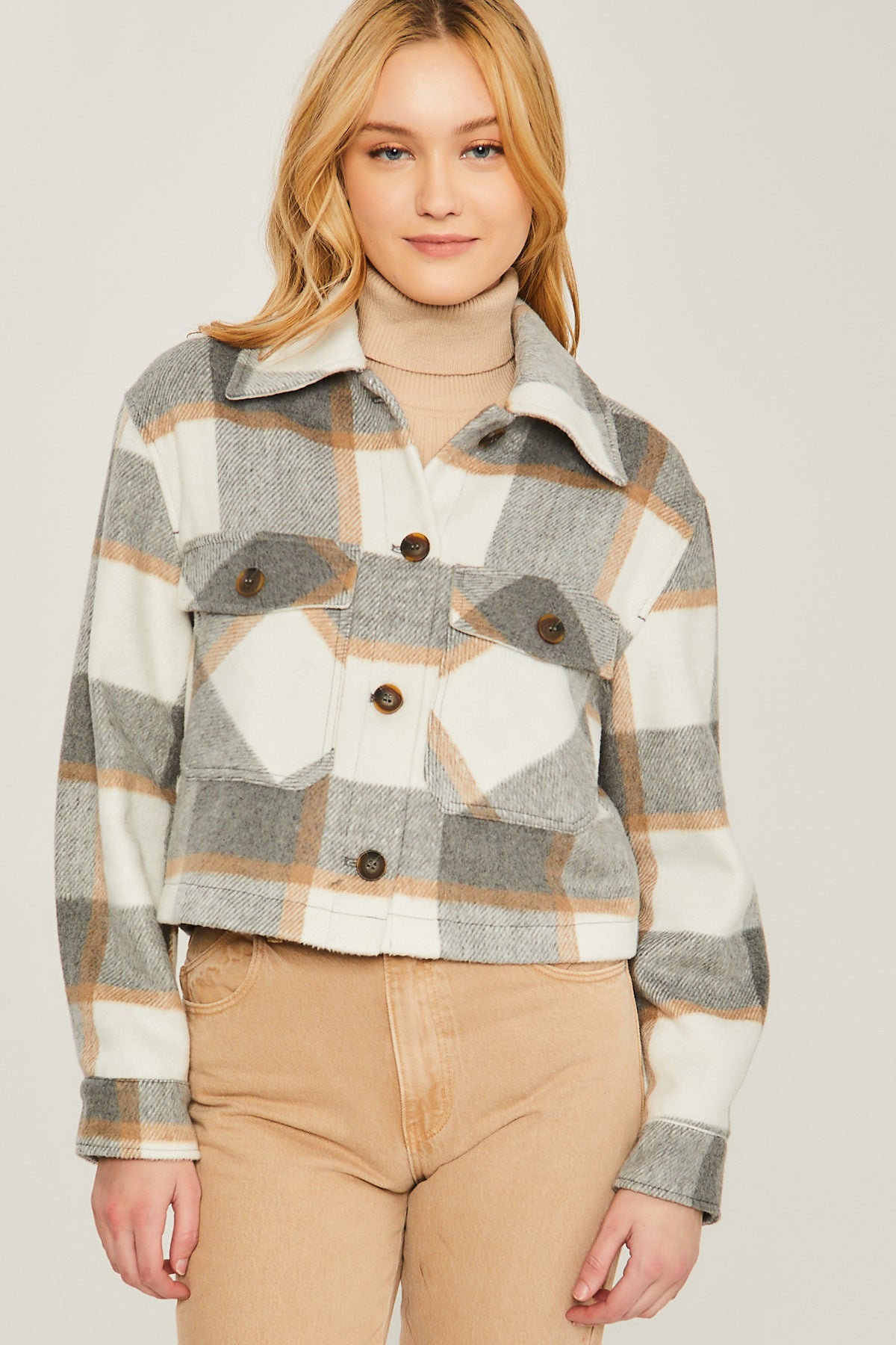 Grey Plaid Crop Shacket