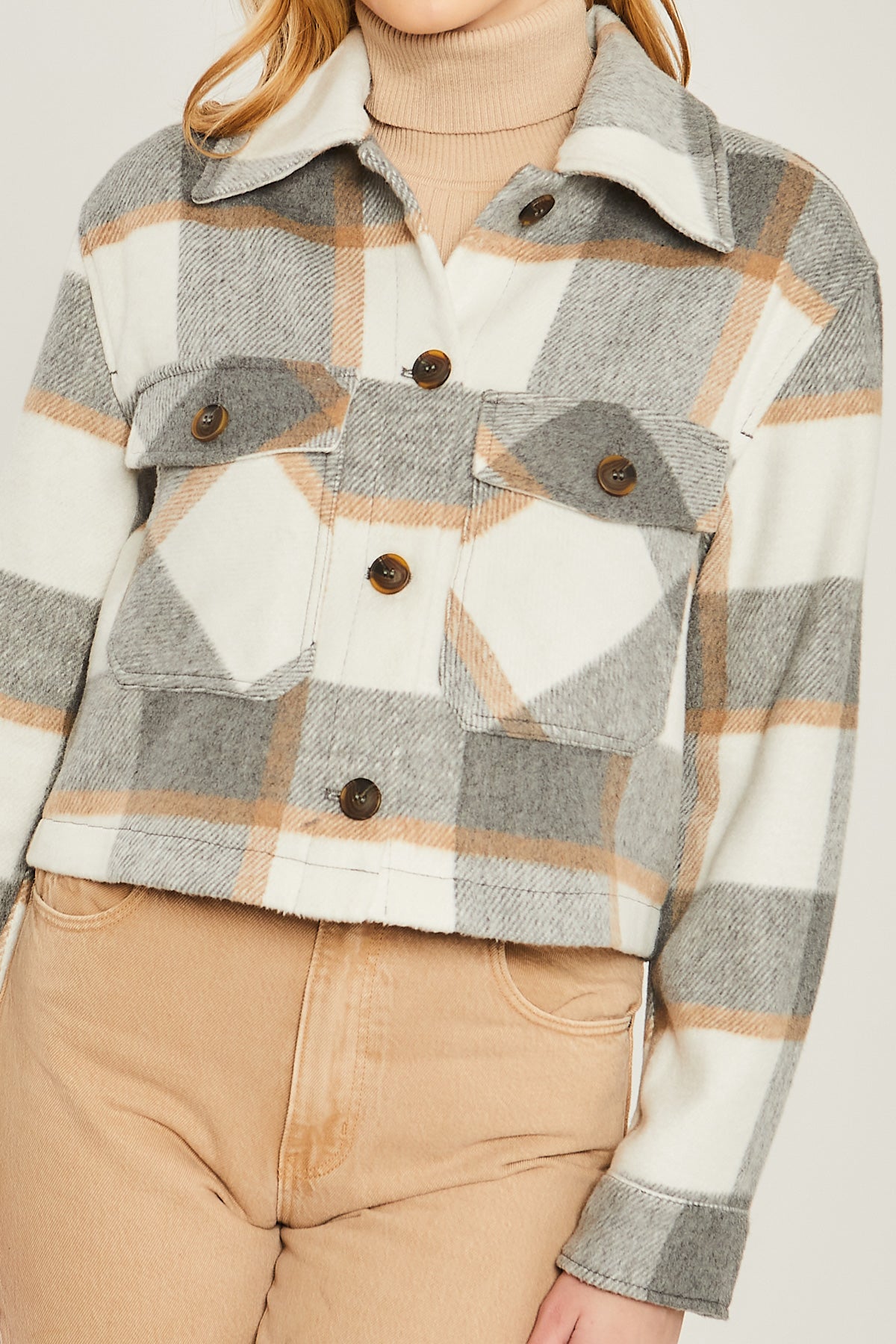 Grey Plaid Crop Shacket