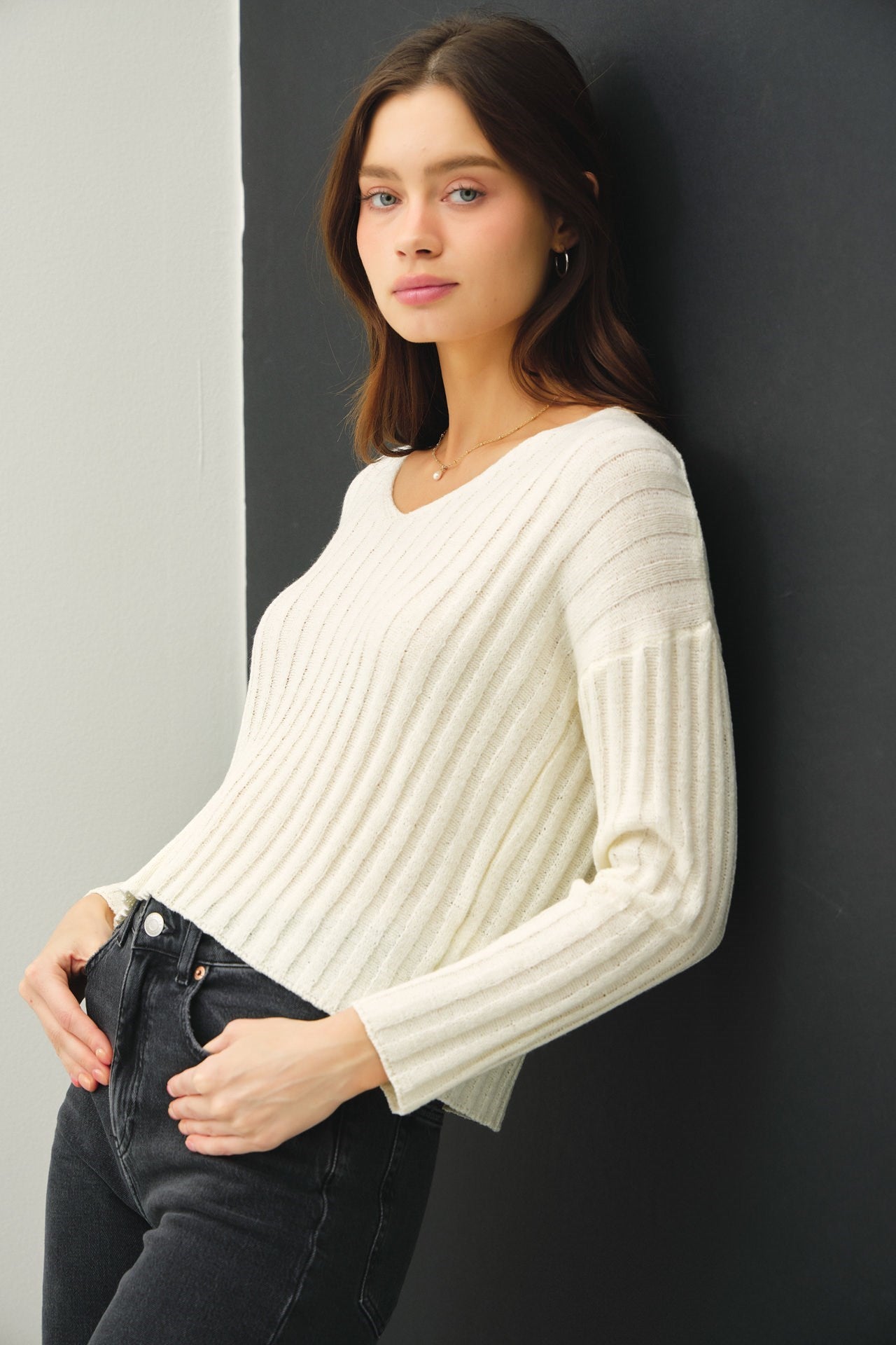 Ivory Ribbed Sweater Top