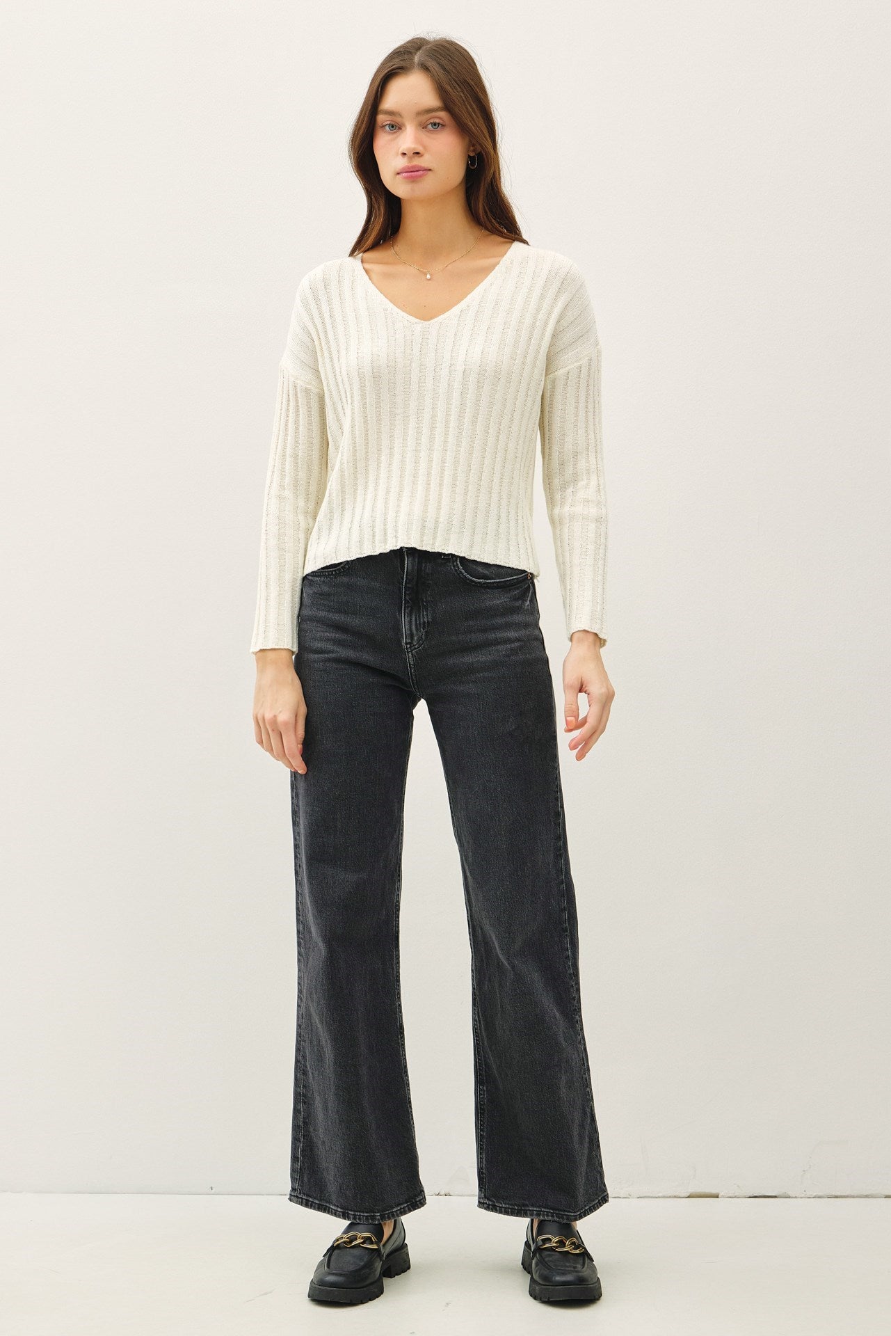 Ivory Ribbed Sweater Top