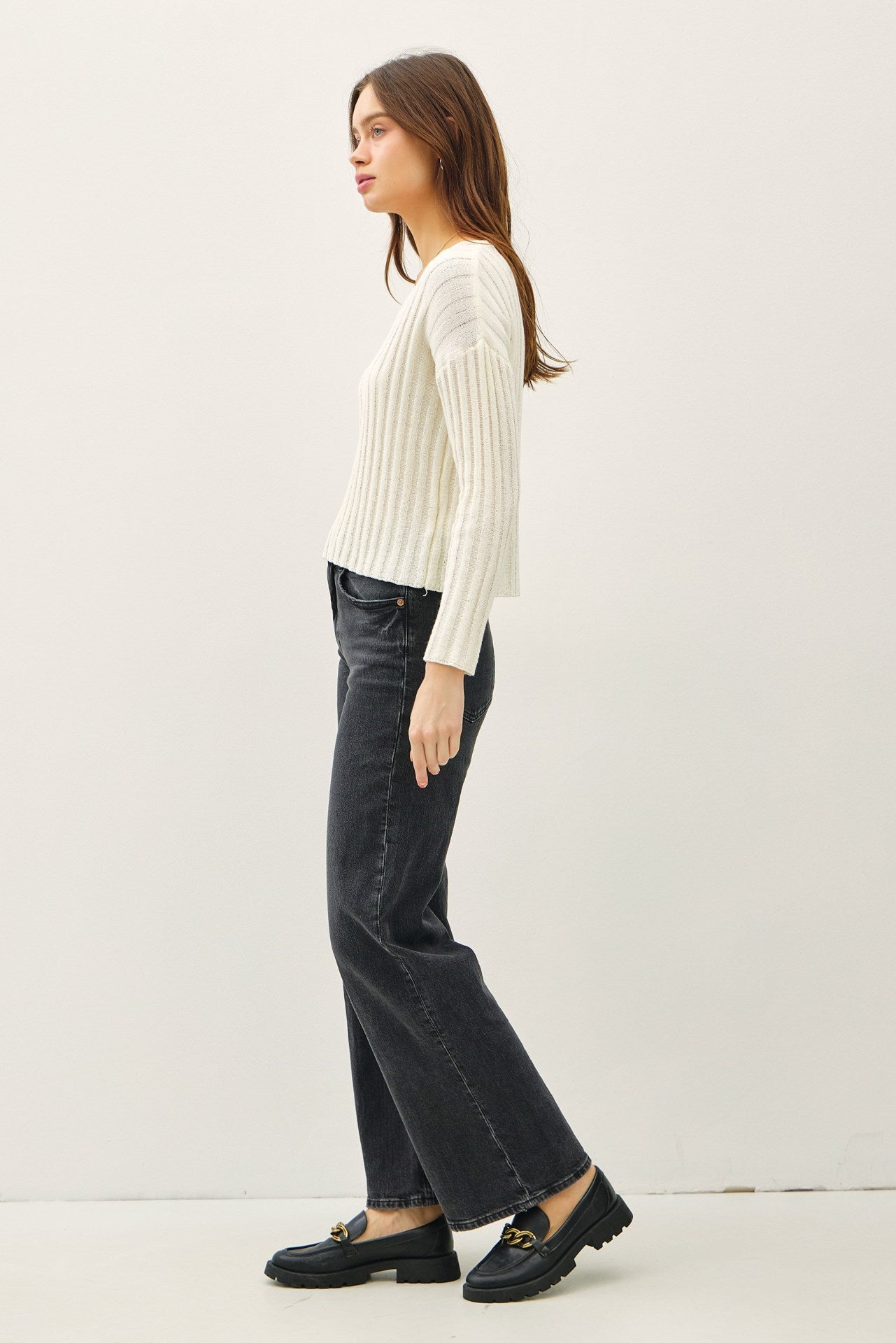 Ivory Ribbed Sweater Top