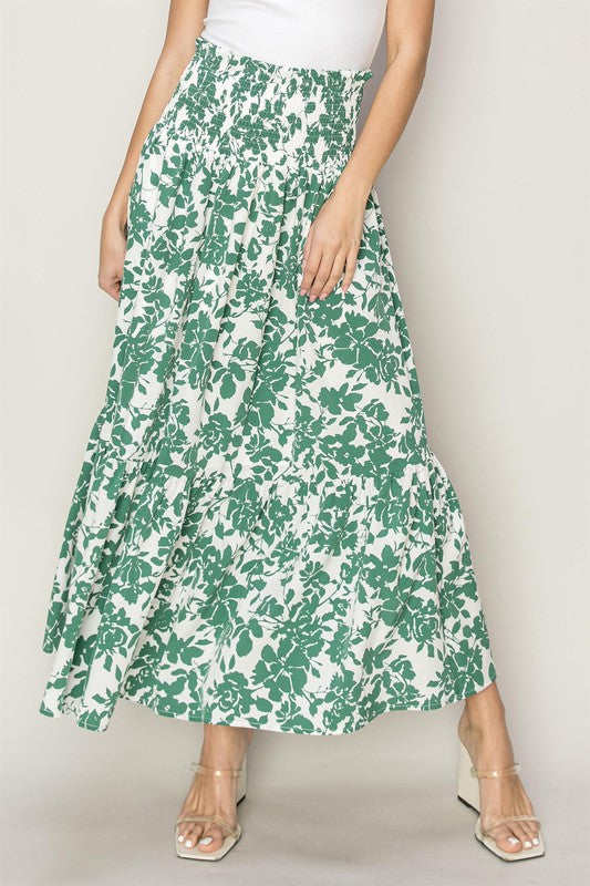 Kelly Green Floral Maxi Skirt