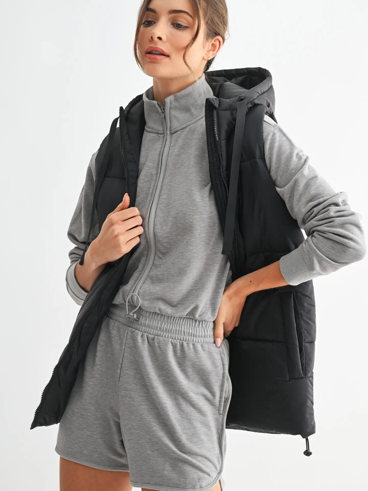 Hooded Long Line Puffer Vest