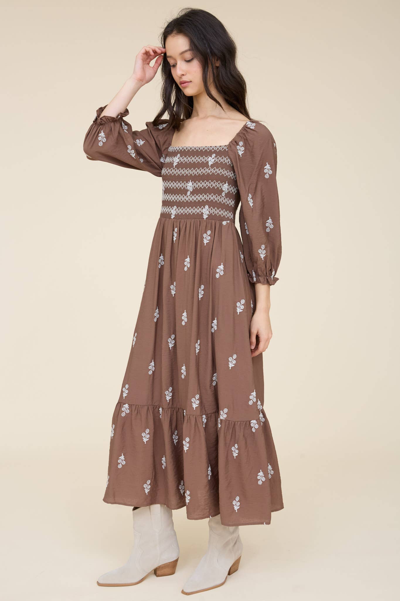 Embroidered Smocked Peasant Dress