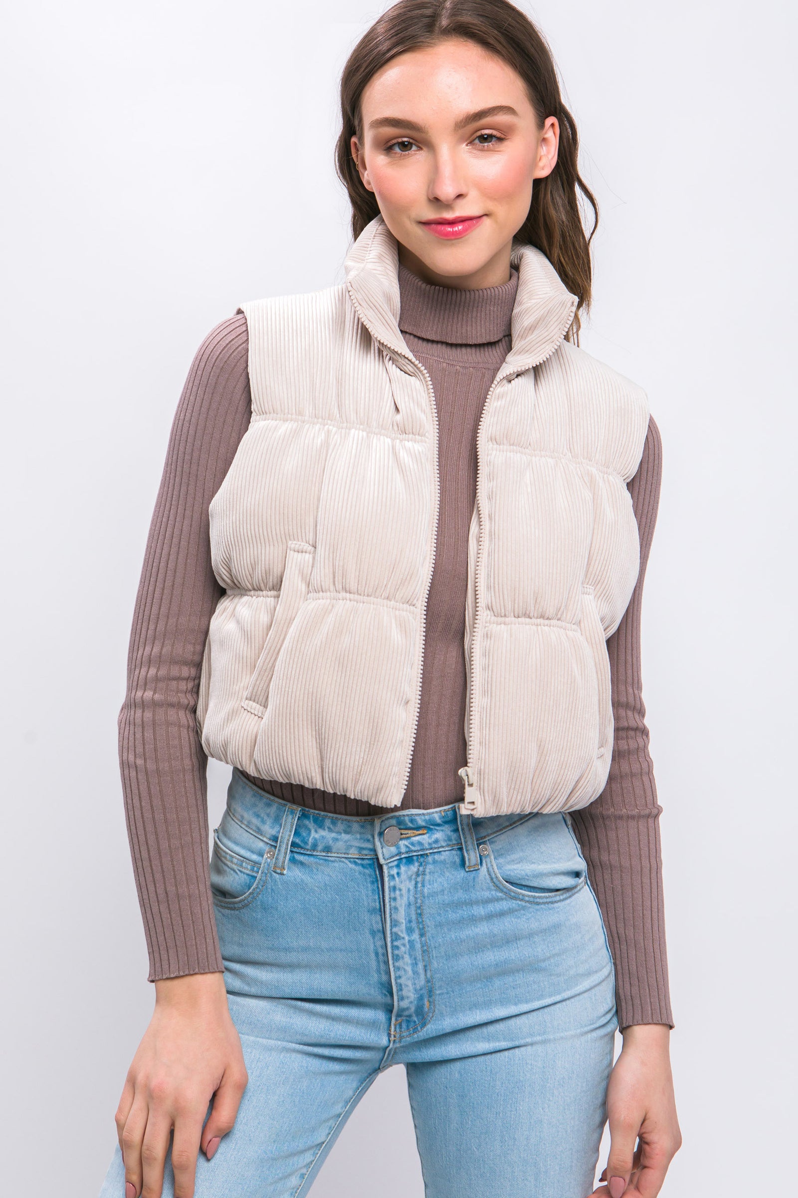 High Neck Corduroy Vest