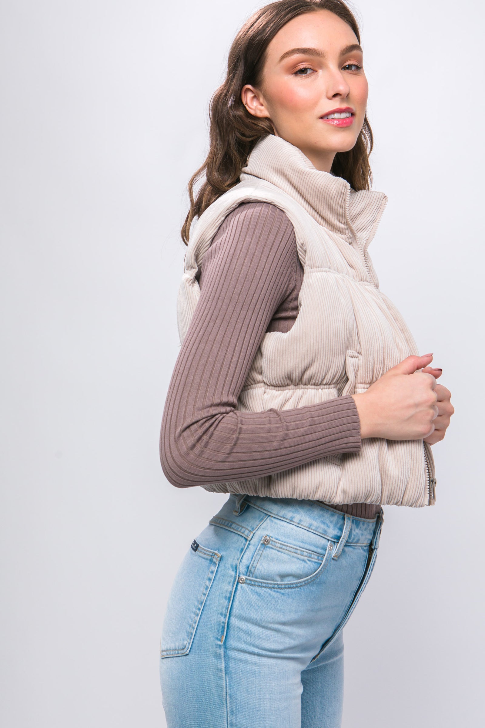 High Neck Corduroy Vest