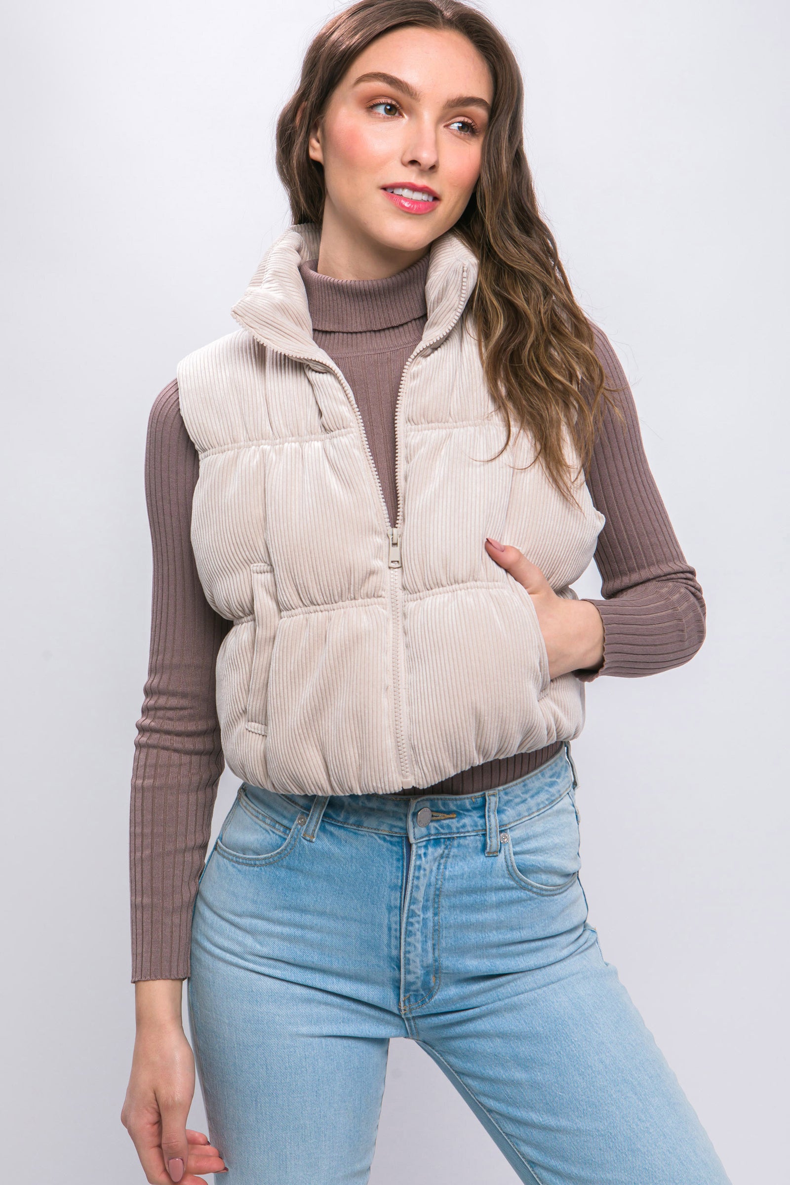 High Neck Corduroy Vest