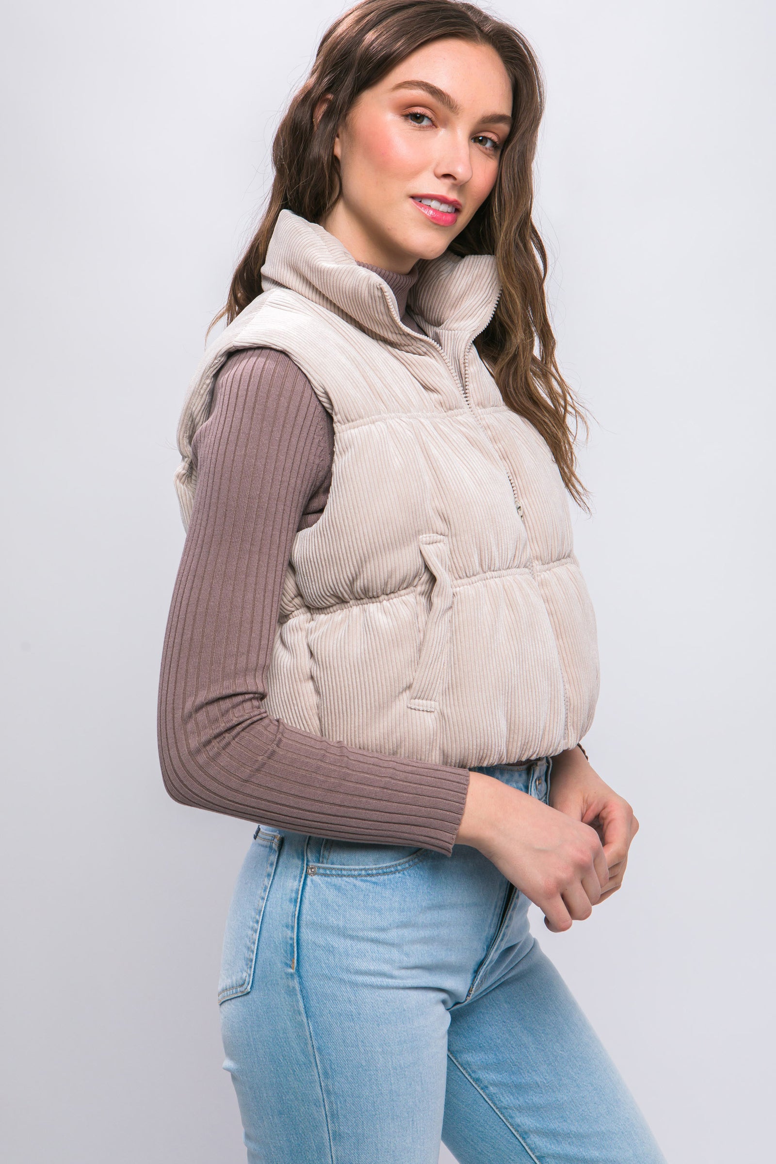 High Neck Corduroy Vest