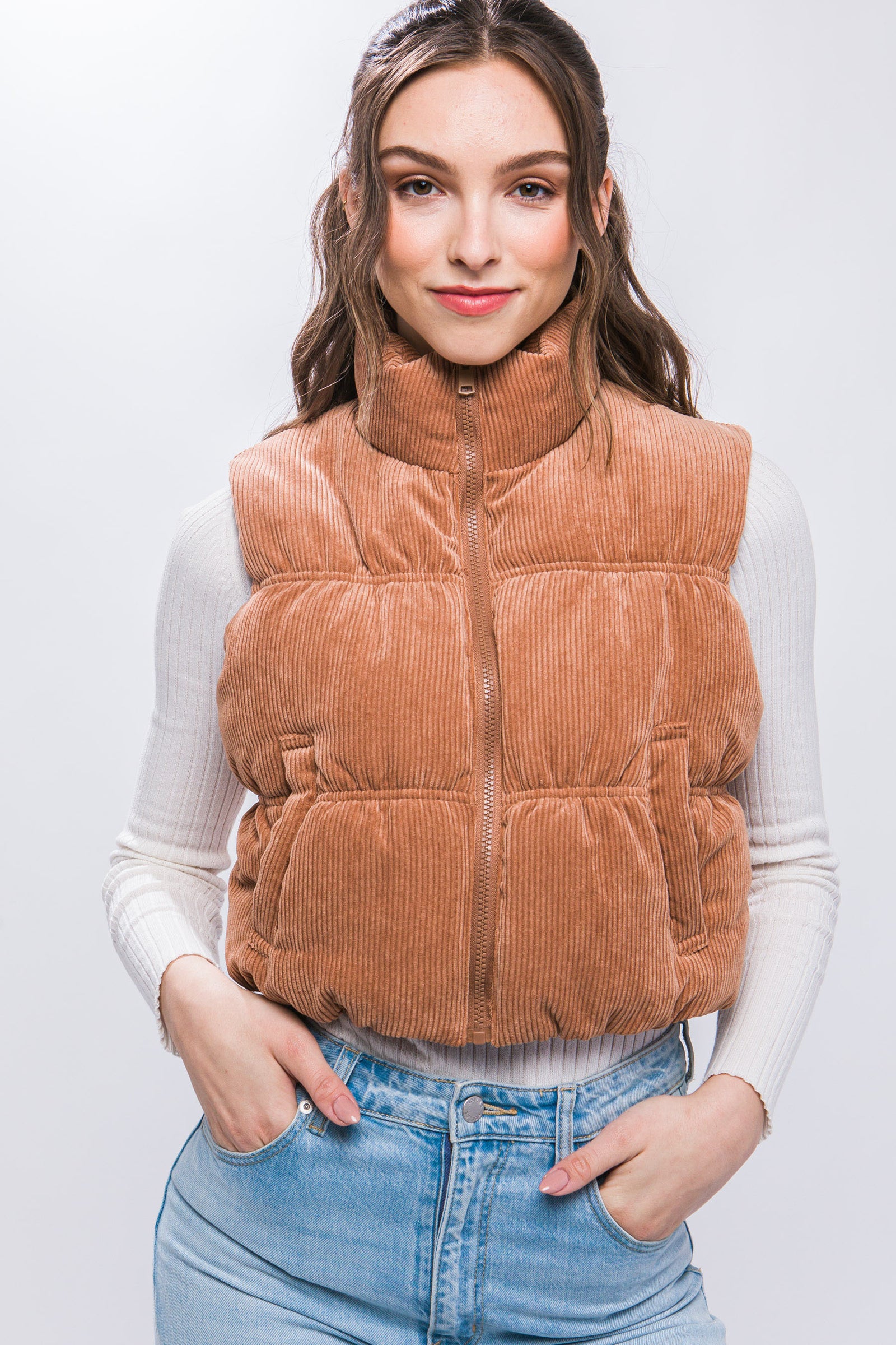 High Neck Corduroy Vest