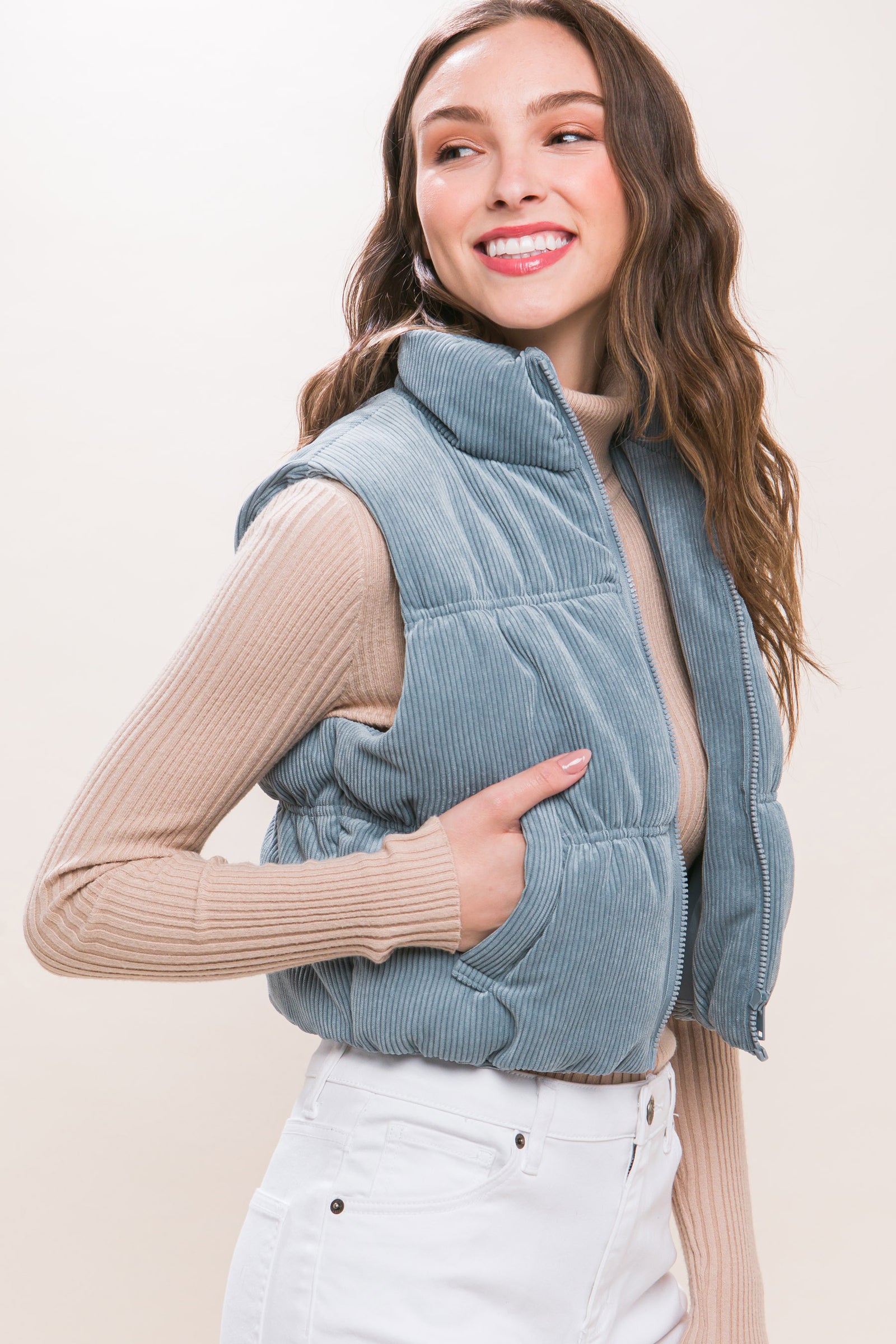 High Neck Corduroy Vest