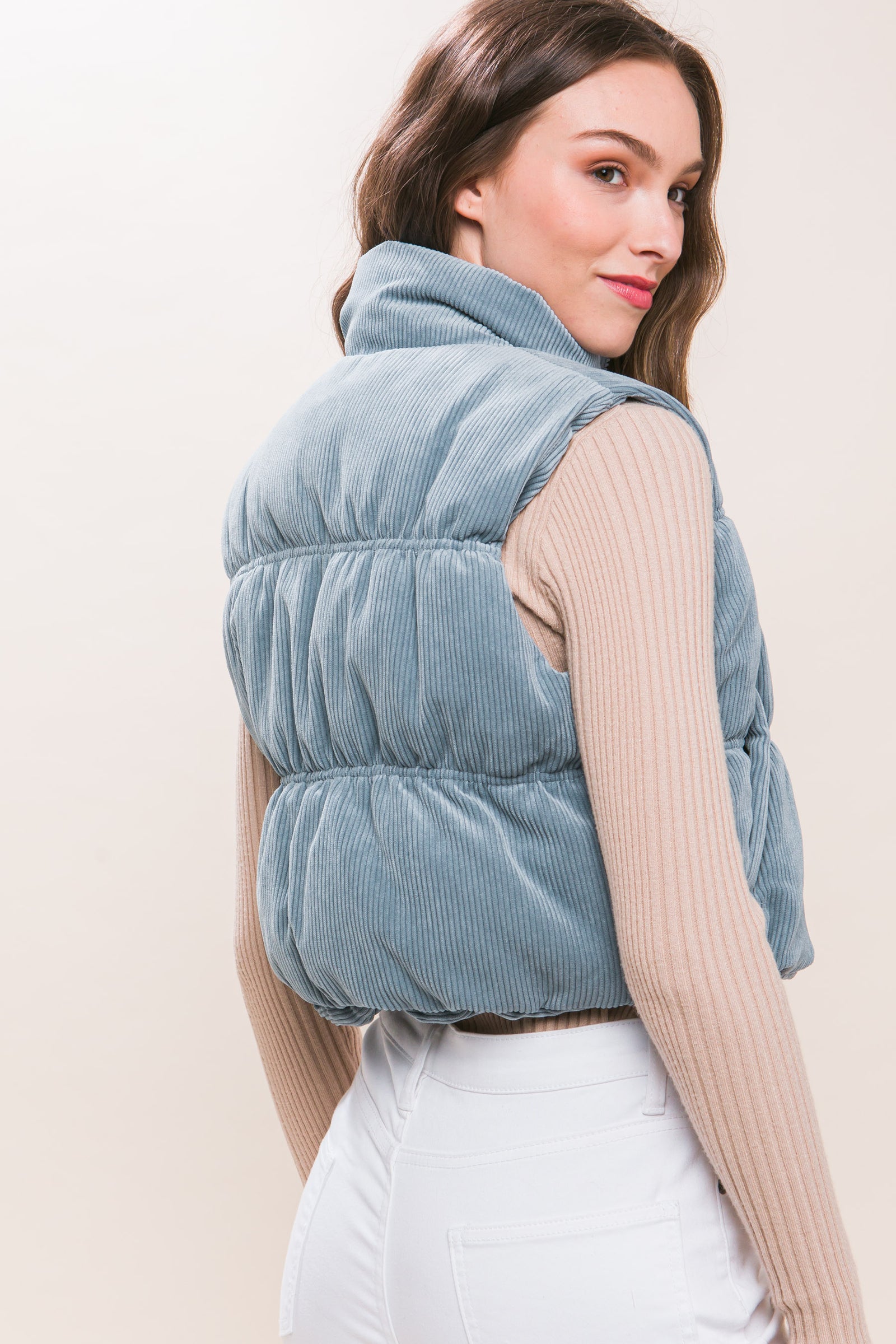 High Neck Corduroy Vest