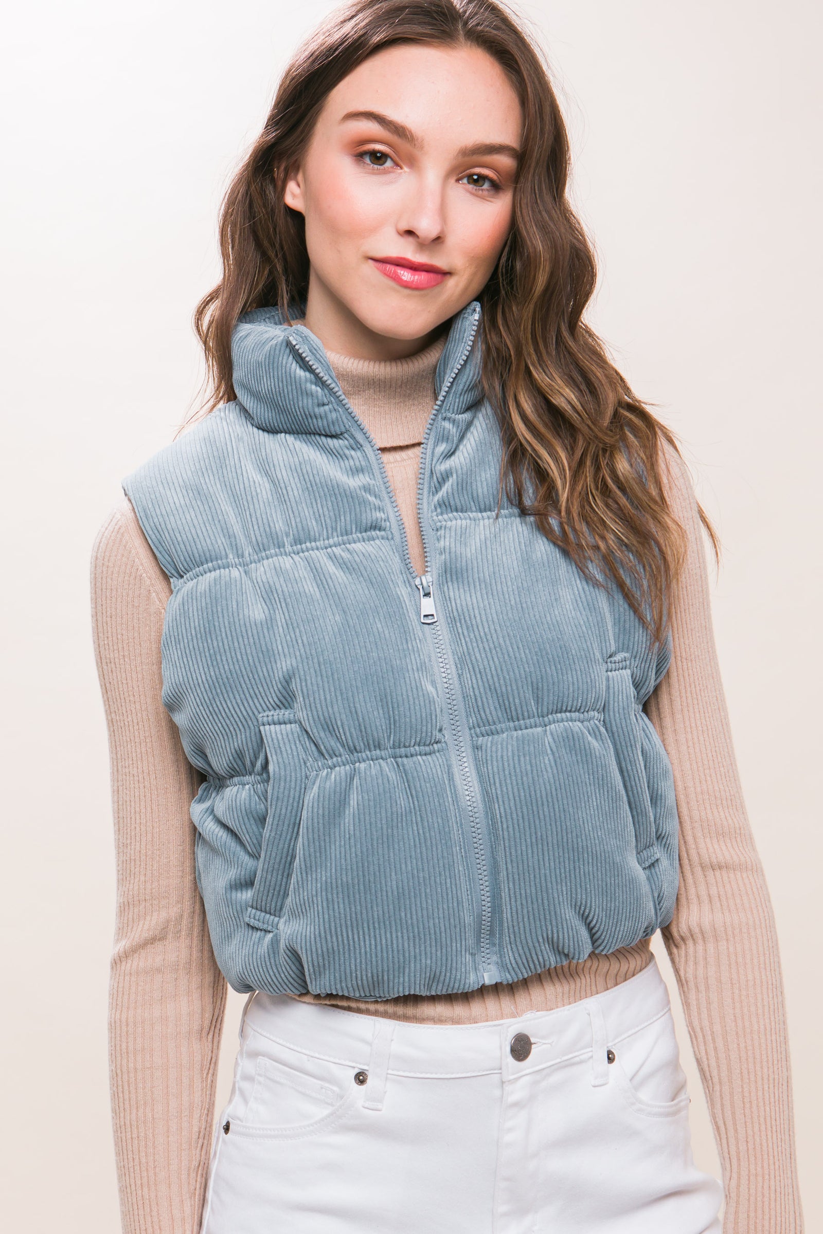 High Neck Corduroy Vest