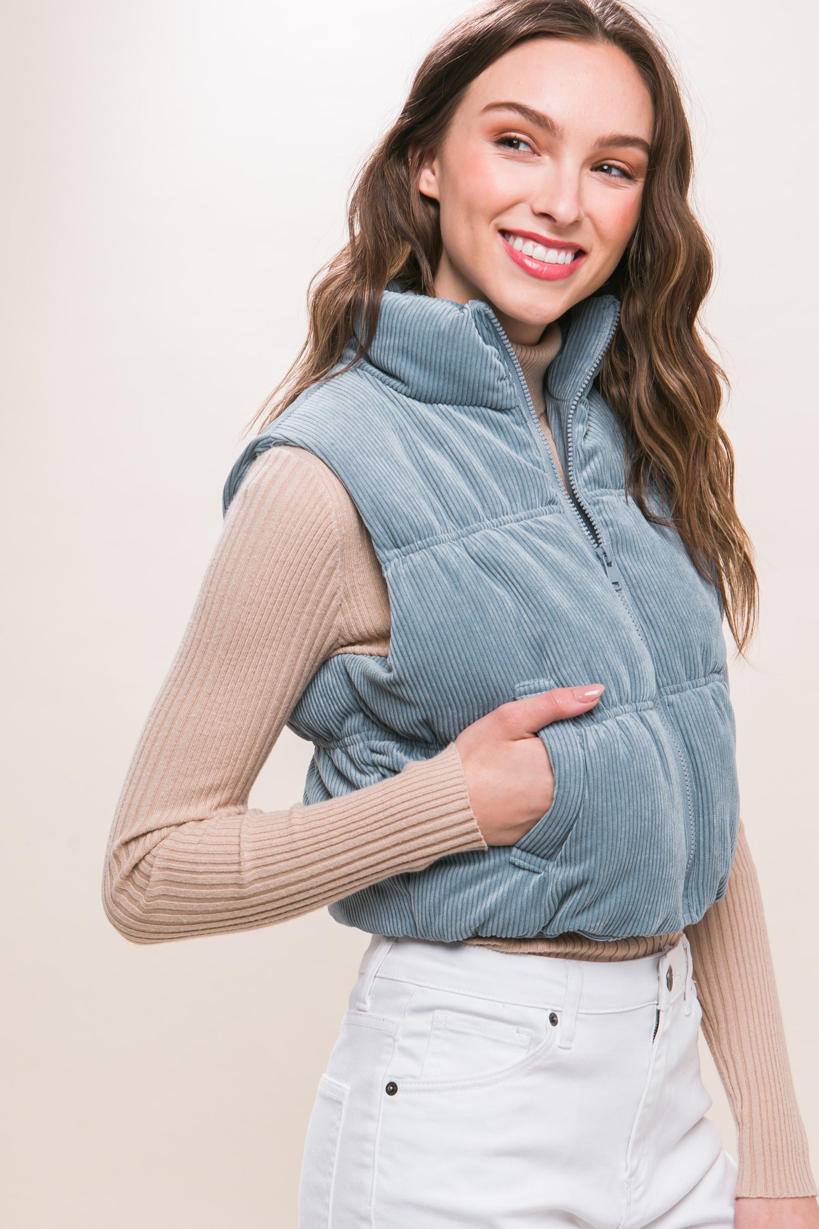 High Neck Corduroy Vest