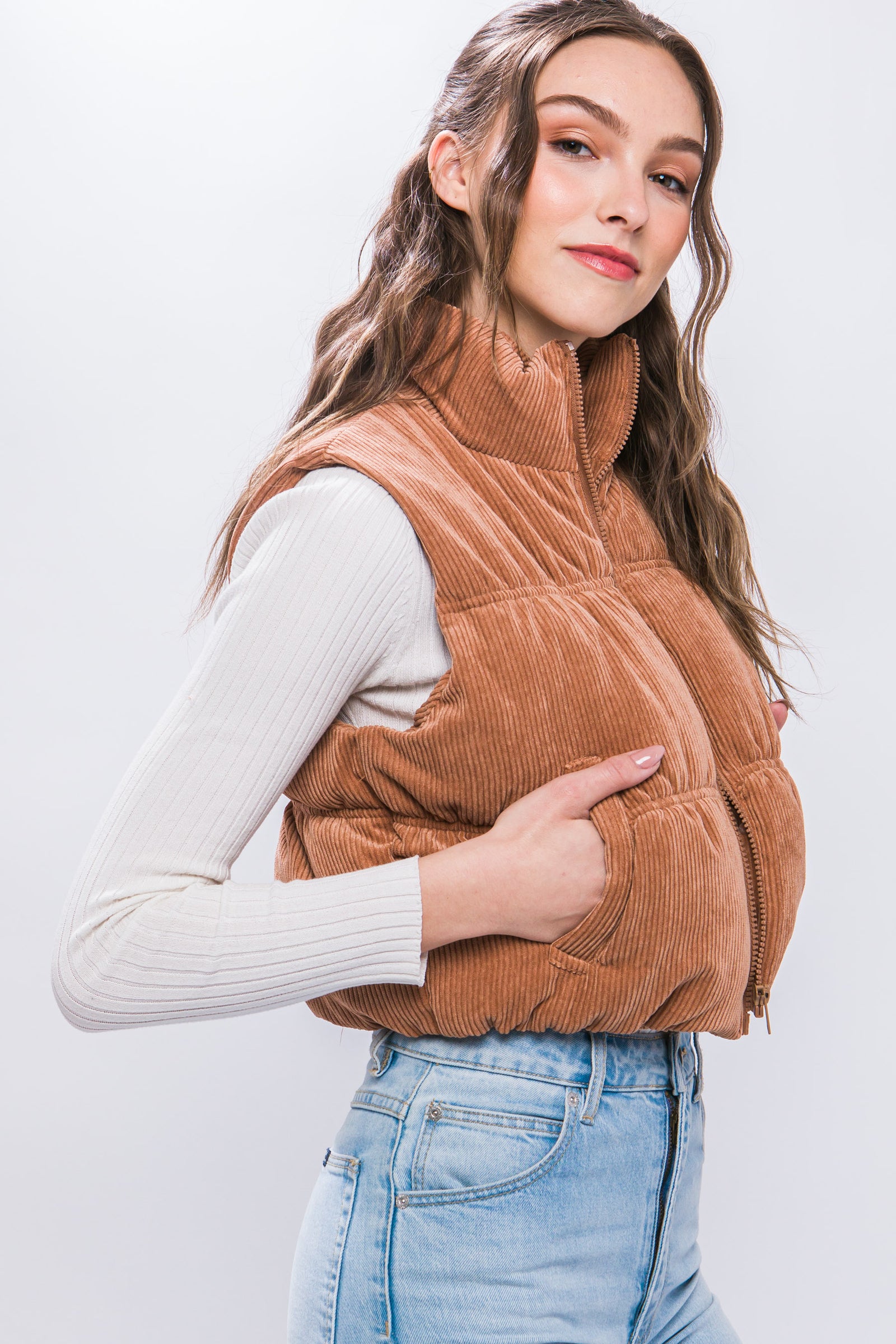 High Neck Corduroy Vest