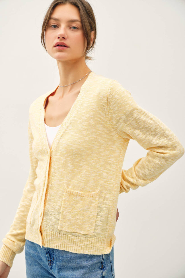 Butter Yellow Cotton Slub Pocket Cardi