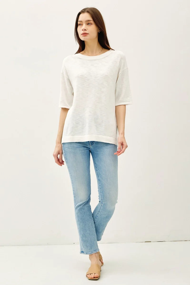 Short Sleeve Cotton Slub Sweater Top