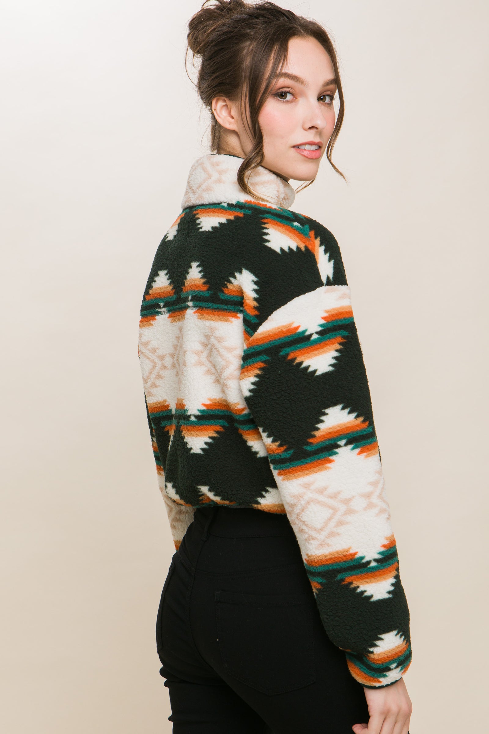 Aztec Hunter Fleece Crop Zip Up